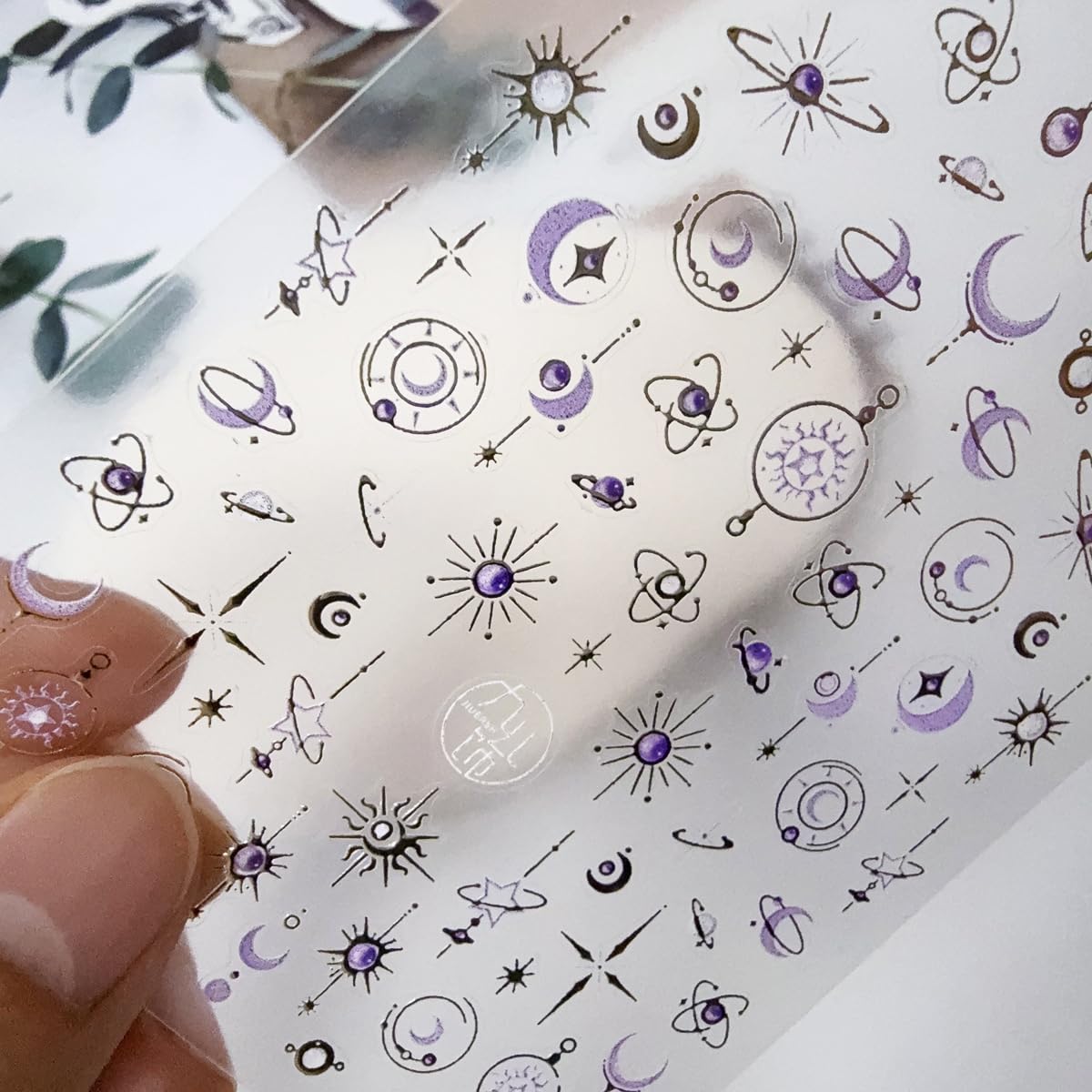 Star Moon Nail Art Stickers Golden 5D Embossed Star Nail Decals 1PCS Purple Gold Star Sun Moon Luxury Design Self-Adhesive Nail Stickers Designer Nail Decals for Acrylic Nails DIY Manicure Decorations
