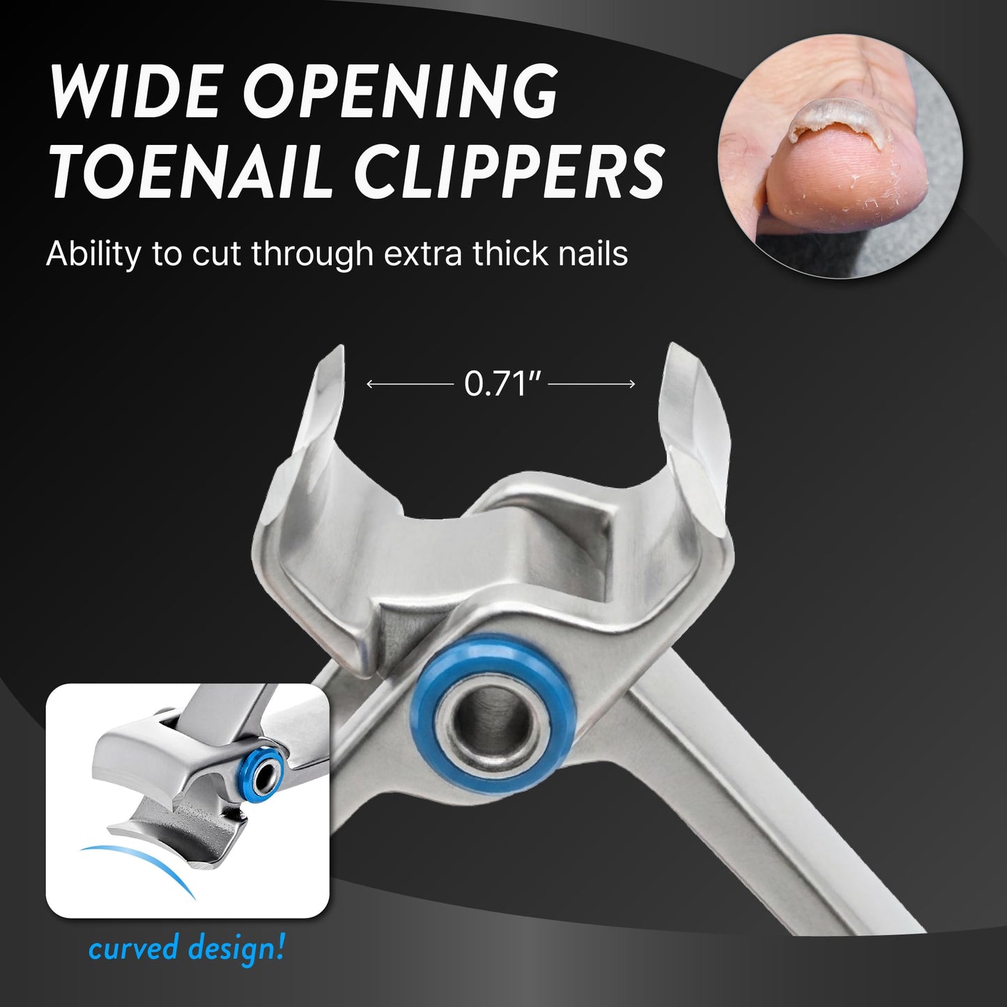 MAVIÉ Ingrown Toenail Clippers for Seniors Thick Toenails, 7 Pcs Heavy Duty Large Pedicure Toe Nail Clipper Set with Wide Opening, Includes Nail Cutter, File, Lifter, Cuticle Pusher, Travel Case