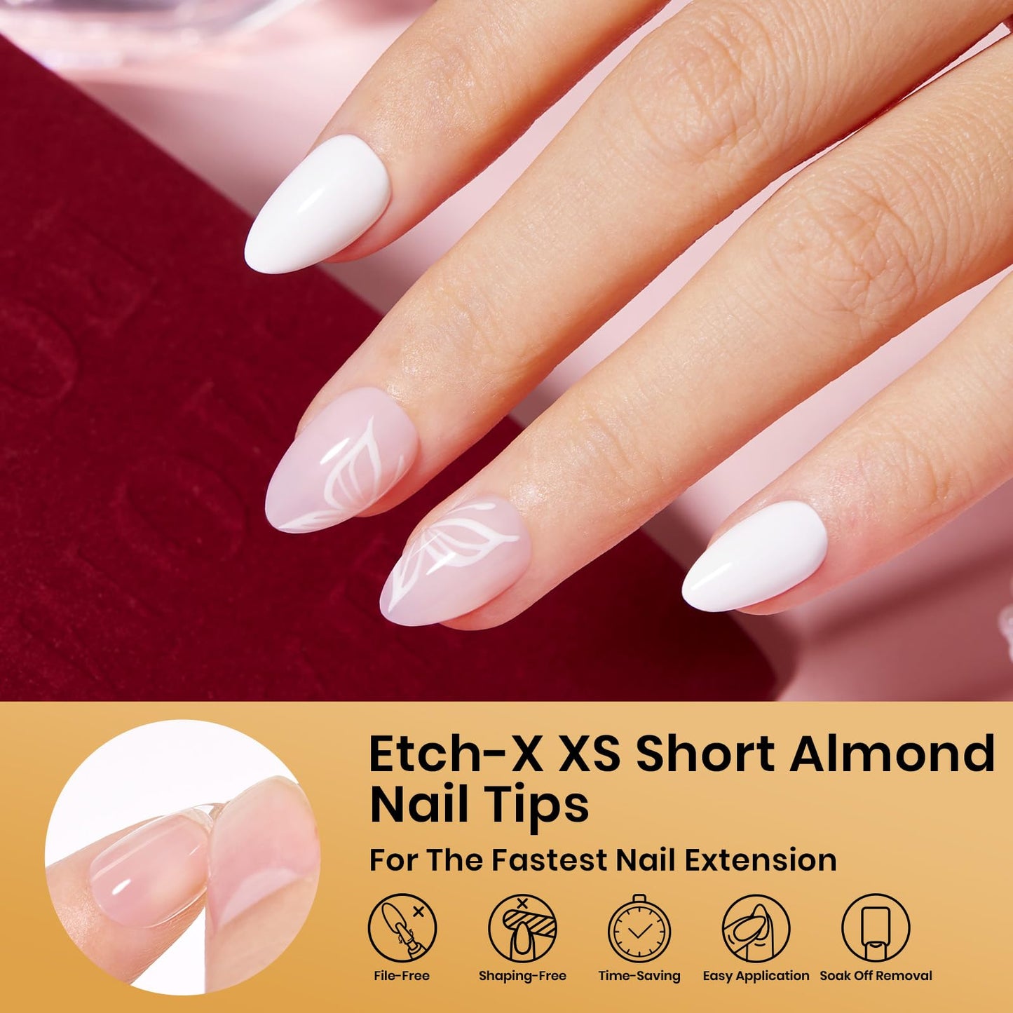 Beetles Extra Short Almond Nail Tips, 12 Sizes 288 PCS Pre-Shaped Clear Full Cover Etch Gel Nail Tips Clear Acrylic Press on Nails Extension for Girls Women Nail Art Design, Nail Glue Needed
