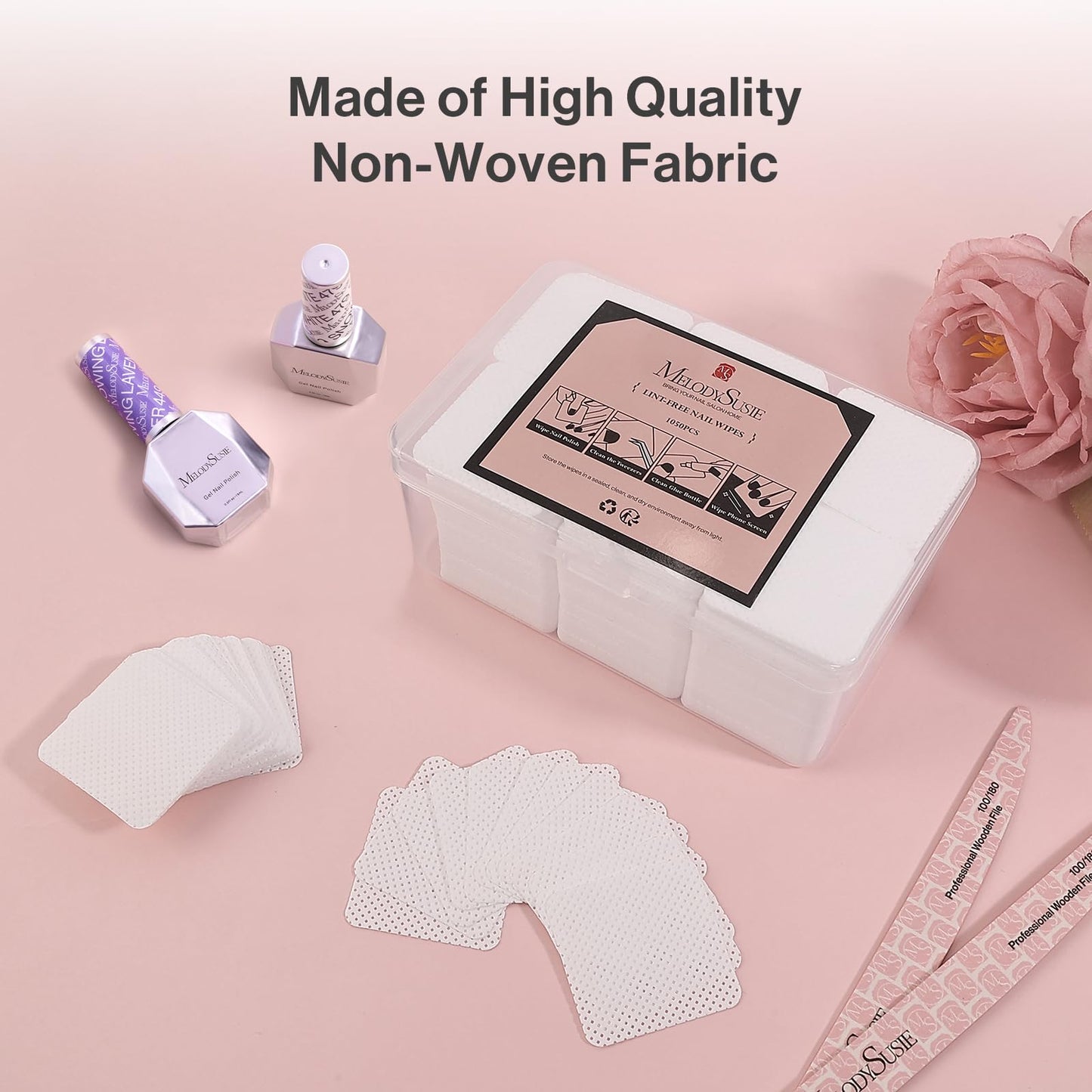 MelodySusie Professional 5 in 1 Nail Drill Bits, 3/32'' & MelodySusie Lint Free Nail Wipes for Gel Nail Polish 1050Pcs Absorbent Soft Non-Woven Nail Tech Art Salon Supplies Dip Nail Remover Pads