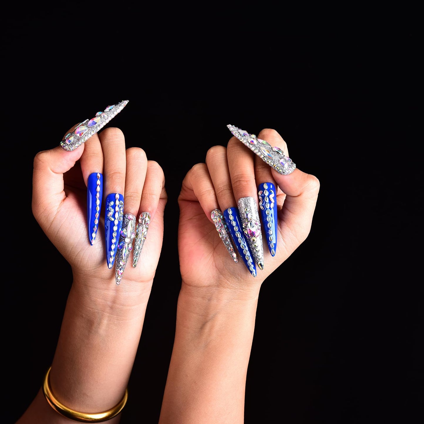 Tmani 10pc/set Extra Long Handmade Press On Nail Hot Girl's Long Ballet Nails Pointed Nail Full of Diamond Glitter Decoration Fake Nails Suitable For Girls Festival Parties and Birthday Gift (232,M)