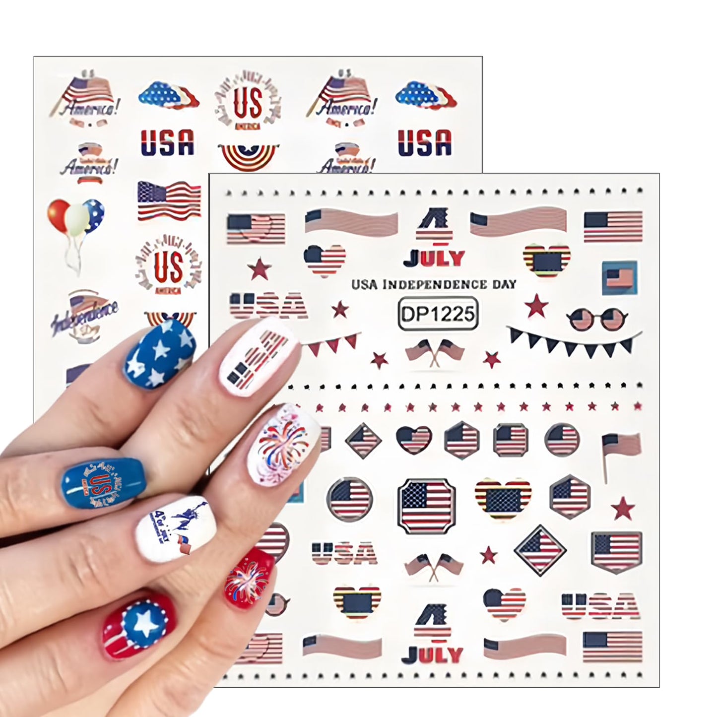 5 Sheets July 4th Nail Art Stickers 3D Self Adhesive American Flag I Love America Nail Decals Memorial Day for Women Nail Art Decoration