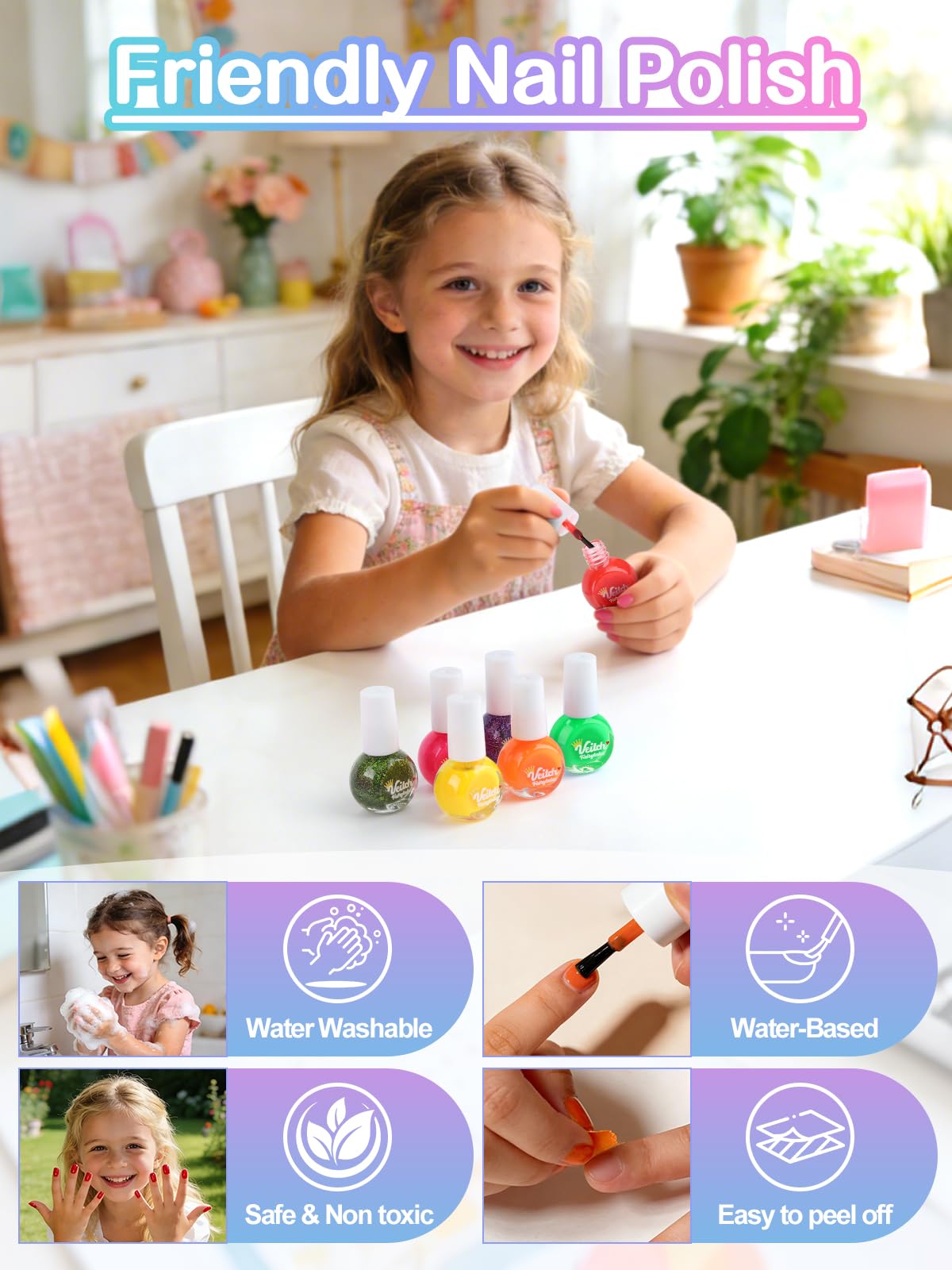 EBANKU 36Pcs Kids Nail Polish Set for Girls, Nail Art Kit for Kids Ages 7-12, All-in-One Nail Salon with Nail Dryer & Press On False Nails,DIY Decorative,Non-Toxic Polish,Stickers