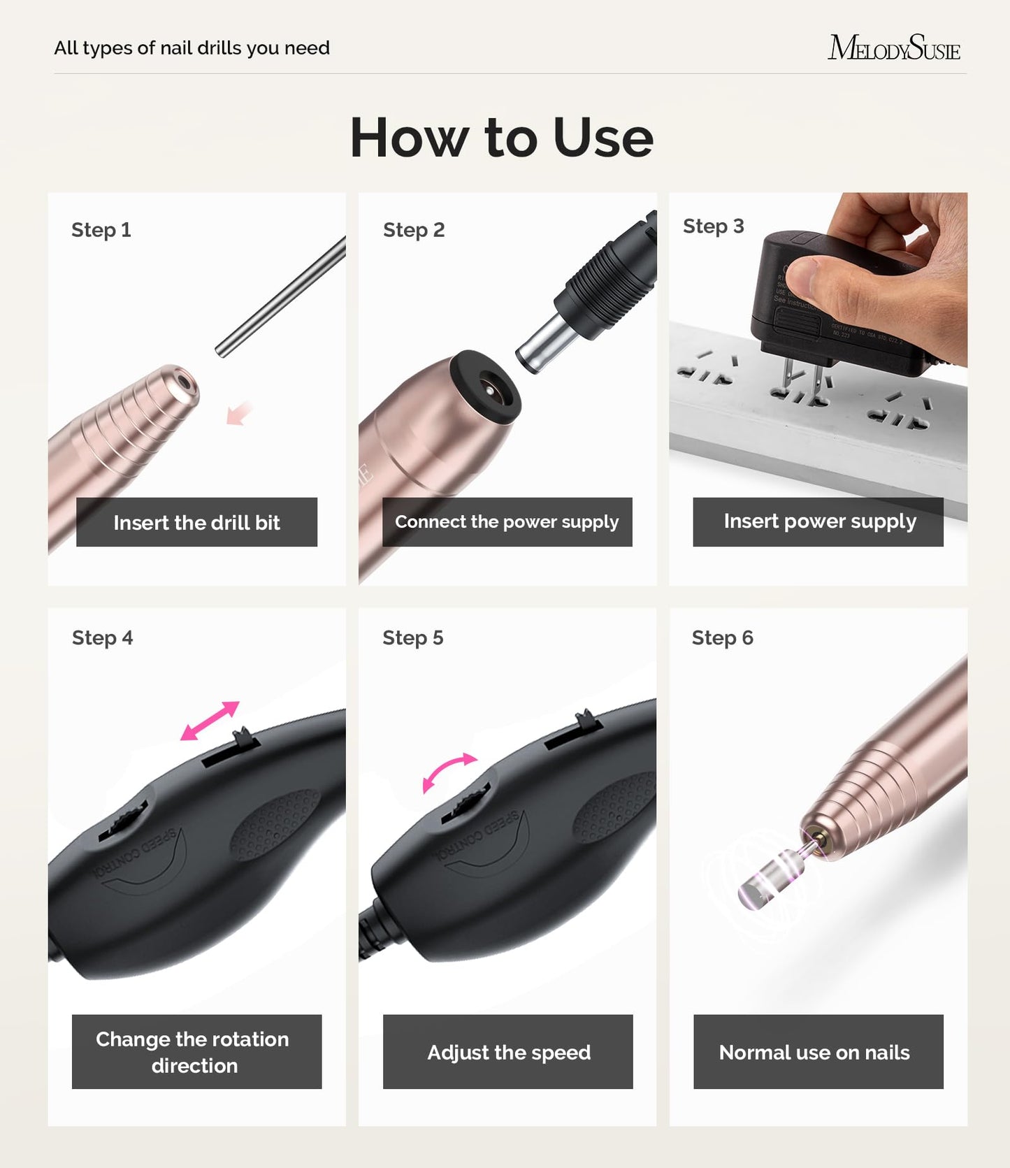 MelodySusie Pen-Shaped Portable Nail Drill with AC Adapter, PC120B 20000RPM Electric File with Compact Design for All Nail Care, Manicure Polishing, Shaping & Gel Removal at Home for Beginners