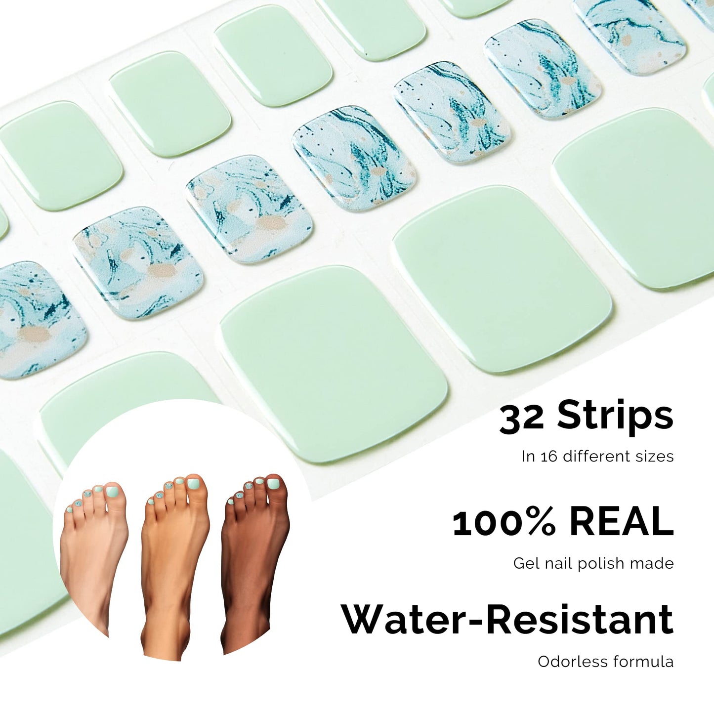 NAILOG Semi Cured Gel Nail Strips, Toe Nail Polish Strips with Glossy Gel Finishing | Buy 3 Get 1 UV Lamp| 32 Pieces Long Lasting Pedi Stickers| Baby Blue