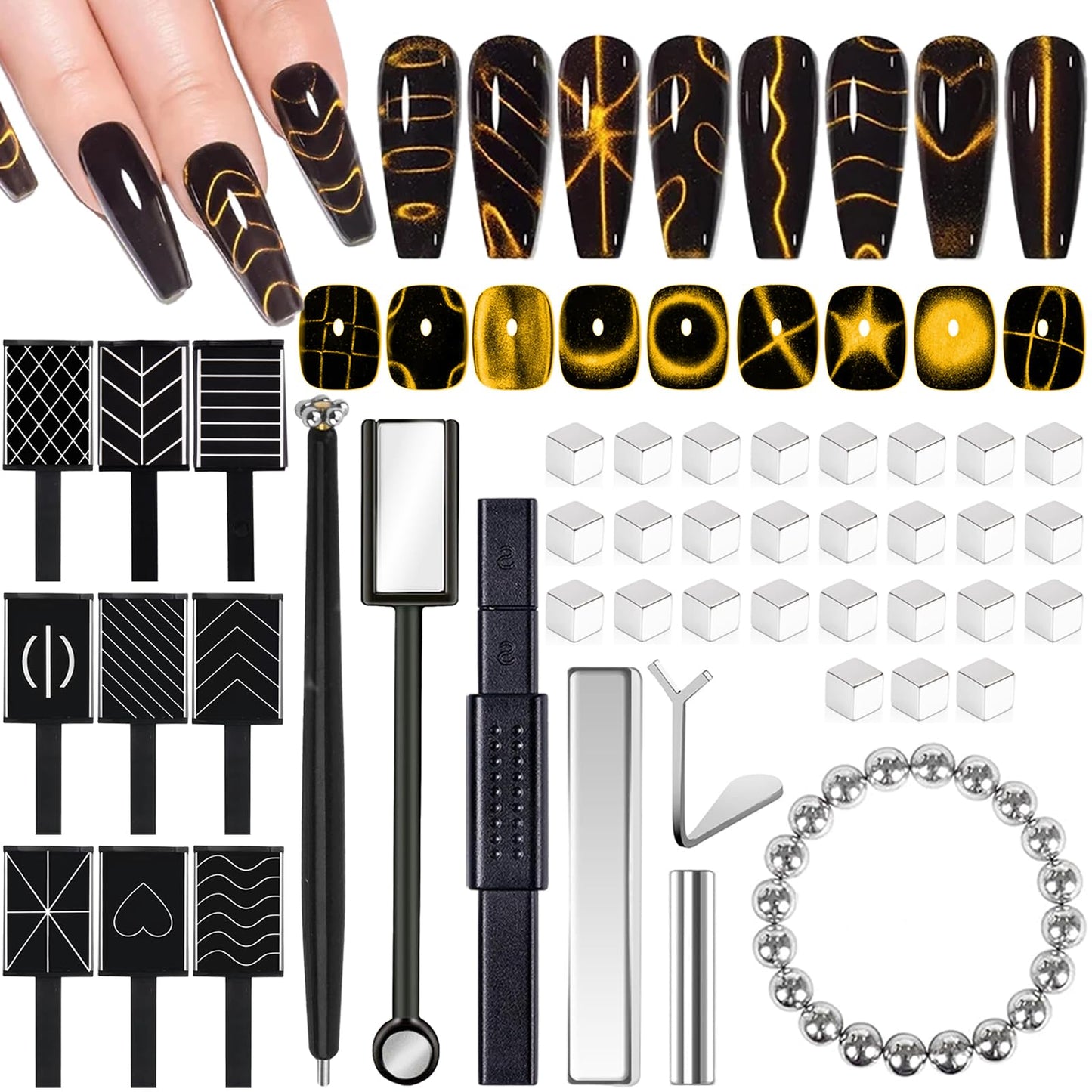 HYWWPFLAY 62Pcs Heart Cat Eye Magnet for Nails, Heart Nail Magnet Tools Set, Cat Eye Magnetic Gel Nail Polish Magnets Sticks, Magnetic Bead for Acrylic Nails DIY Manicure Accessories