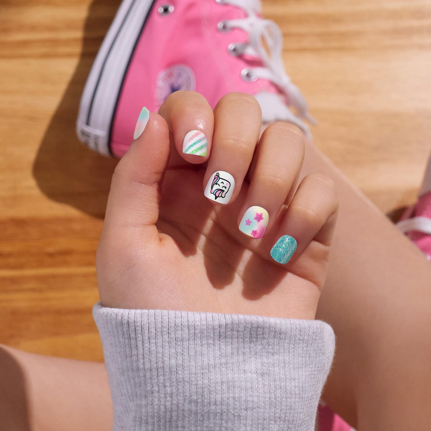 KISS imPRESS No Glue Mani Press On Nails, Mini, 'Berry Best', Multicolor, Kids Size, Squoval Shape, Includes 20 Nails, 1 Mini File (Pack of 2)