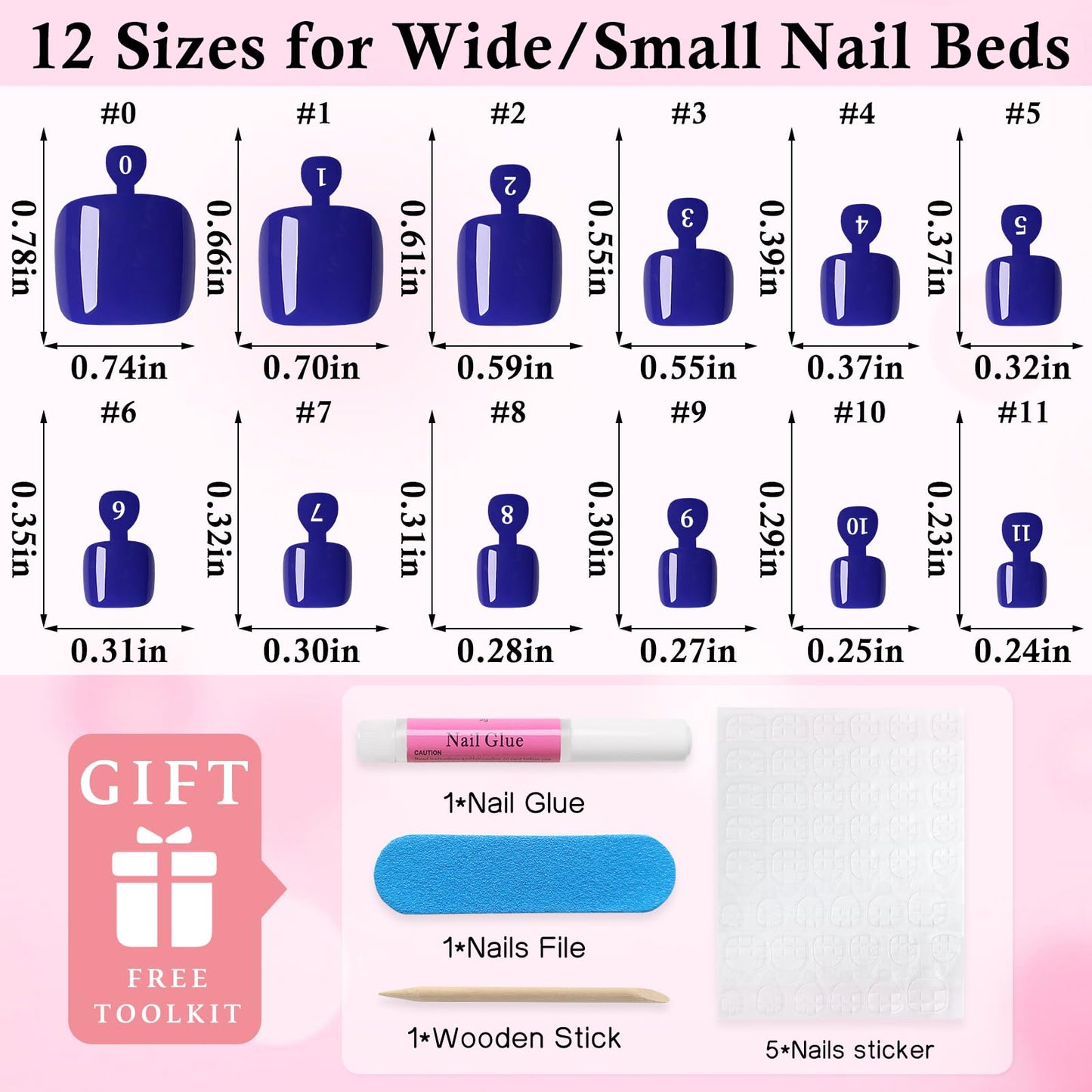 120pc Press on Toenails Women Fake Toe Nail Press ons,Royal Blue Acrylic Toenail Press ons Toes Nails Fake Toenails Glue on Toe Nail Tips 12 Sizes Toe Press-on Pedicure Presson False Nails for Feet