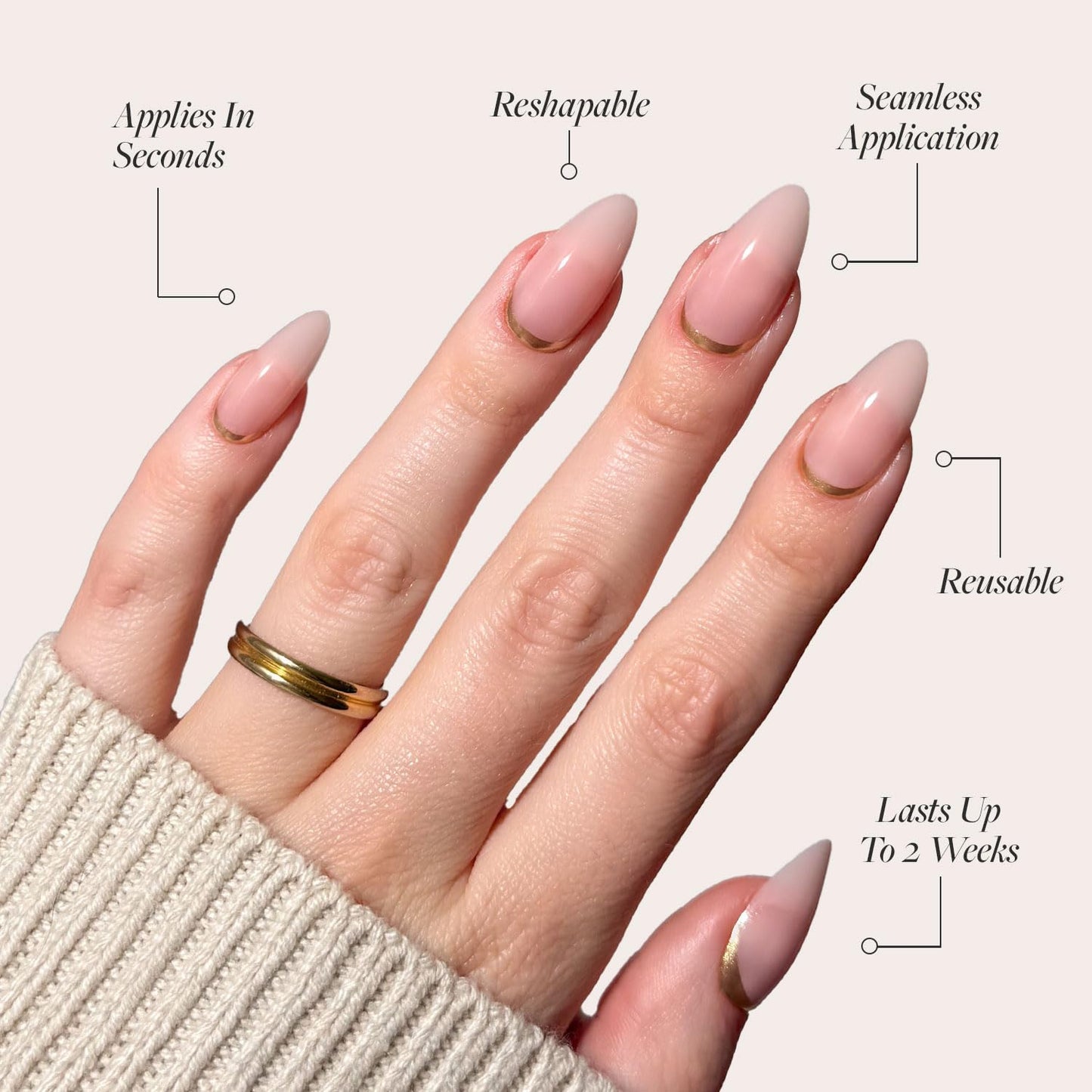 Glamnetic Press-On Nails Bundle - Goal Getter & Goal Digger | Medium Almond Fake Nails and Neutral Gold Reverse French Tip | Glossy, Semi-Transparent, Short Round False Nails with Gold Foil | Reusable