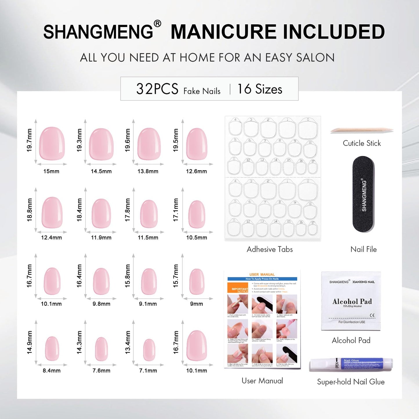 Chrome Press on Nails Oval - SHANGMENG Soft Gel Nude Press on Nails Short for Women Gift, Fit Perfectly & Natural Stick on Nails with Glue in 16 Sizes - 32 Reusable Fake Nails, Aurora Soft Nude