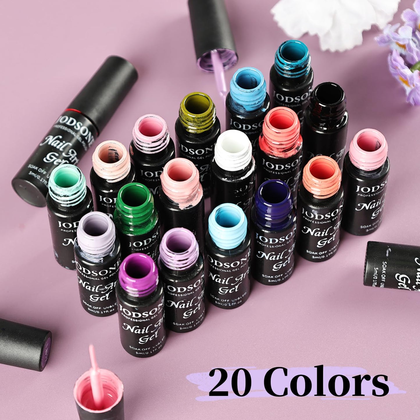 JODSONE Gel Polish Nail Art Gel Liner Set 20 Colors Red Pink Blue Purple with Thin Brush Need U V Lamp Cured Gift for Girls at Home Salon Design,Valentines Gifts for Women