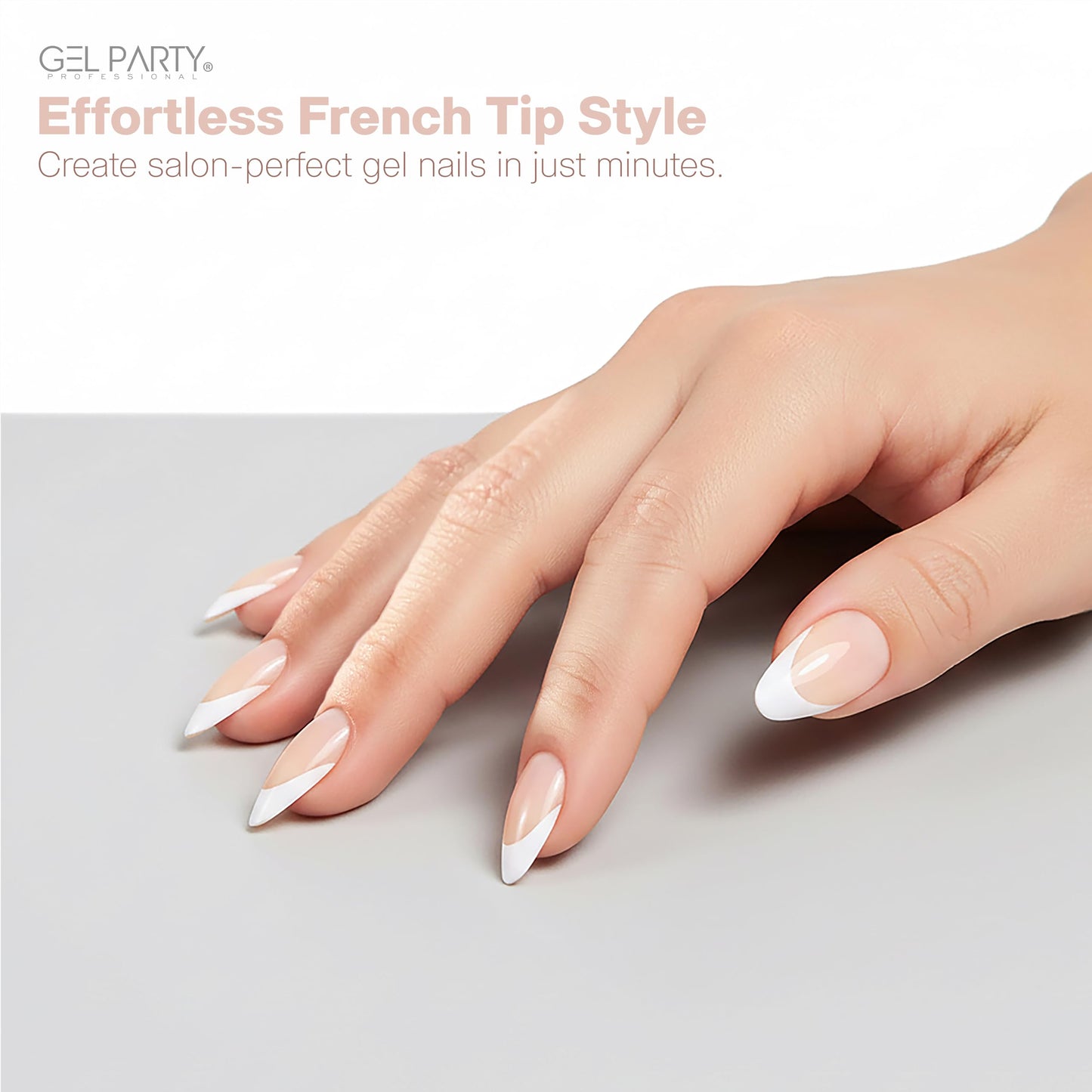 GELPARTY Soft Gel French Nail Tips – 150pcs, 15 Sizes, Pre-Shaped Nude Short Almond & Classic French Tips, Professional DIY Manicure, Long-Lasting & Easy Application