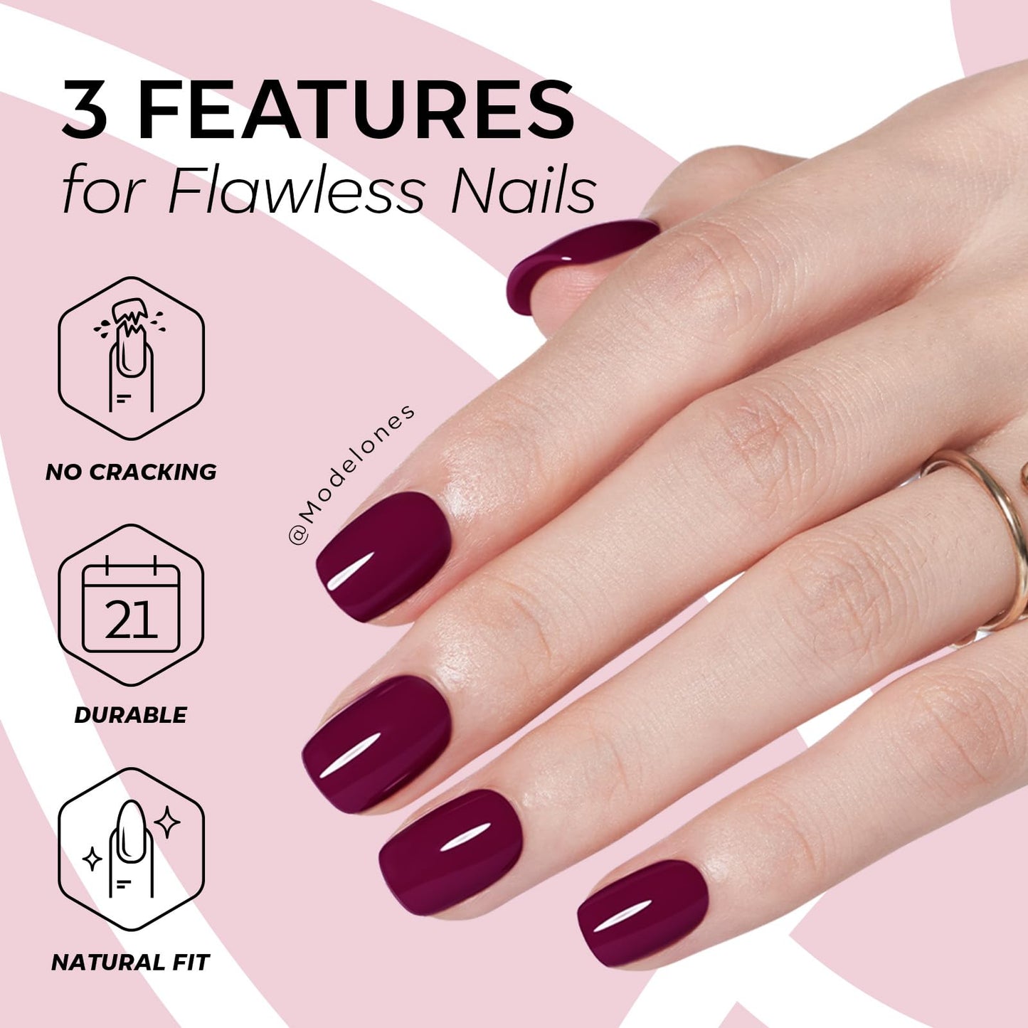 Modelones Extra Short Press on Nails, Burgundy Squoval Fake Nails, Reusable Nail Kit with Nail Glue Adhesive Tabs Mini Nail File, Nails Press Ons 32Pcs 16 Sizes, Spring Women Girl Gift