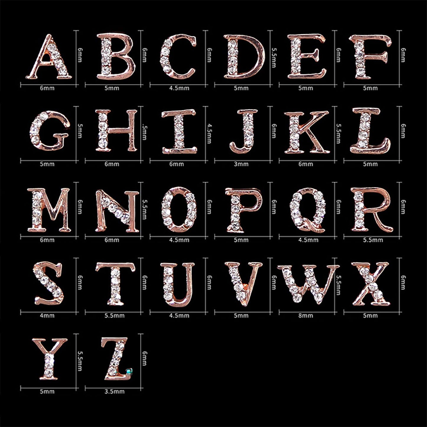 SILPECWEE 104 Pieces Letters Nail Charms Rose Gold Nail Letters 3d Nail Art Charms Alphabet Letters for Nails Metal Nail Jewels Nail Decoration DIY Craft