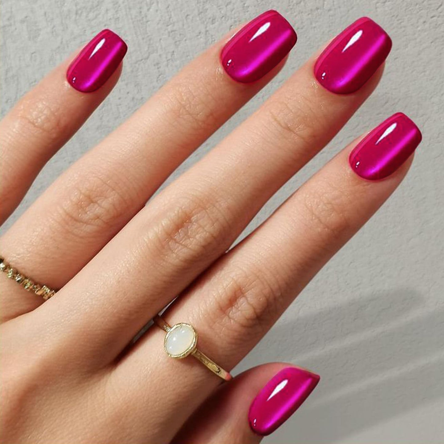 GLAMERMAID Hot Pink Press on Nails Extra Short Square, Handmade Magnet Cat Eyes Glitter Jelly Soft Gel Fake Nail Kits, 30 Pcs Magnetic Glue on Nail Reusable Acrylic False Nails Manicure Kits for Women