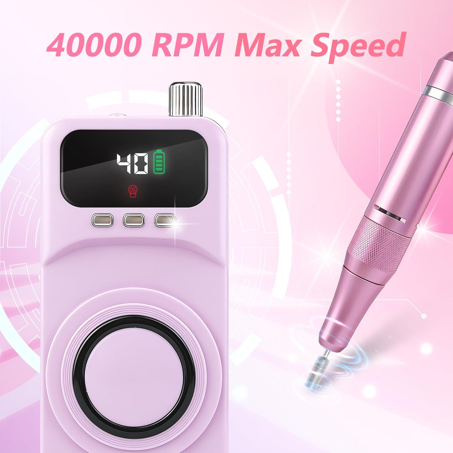 Lucidora Professional 40000RPM Electric Nail Drill – Cordless Rechargeable Nail File with UV Nail Lamp & Max 10H Battery Life | Multifunctional Nail Art Tools Kit for Gel Acrylic Removal & Home Salon