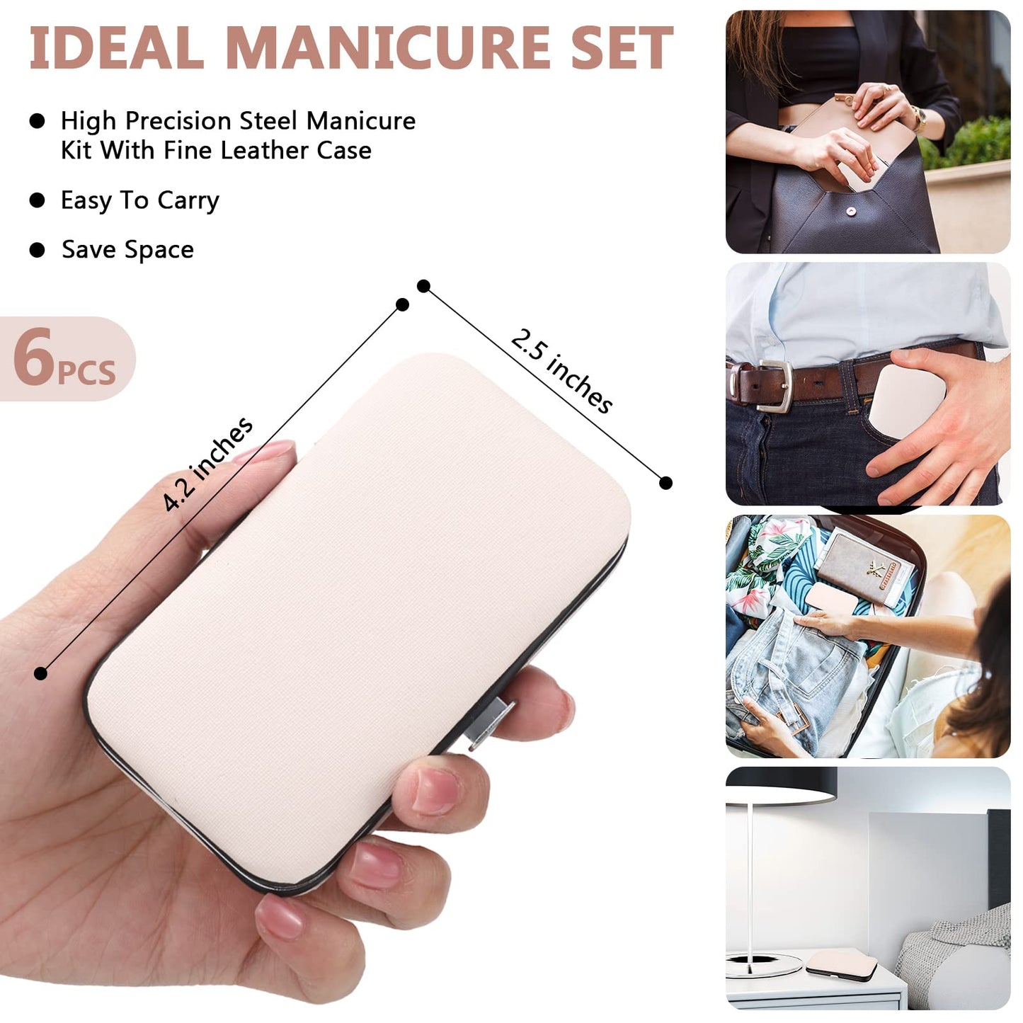 Hanaive 6 Set Manicure Set 48 Pcs Nail Clippers Pedicure Kit Gift for Fathers Day 8 in 1 Stainless Steel Grooming Kit Professional Nail Care Tools with Luxurious Travel Case for Men Women(Rose Gold)