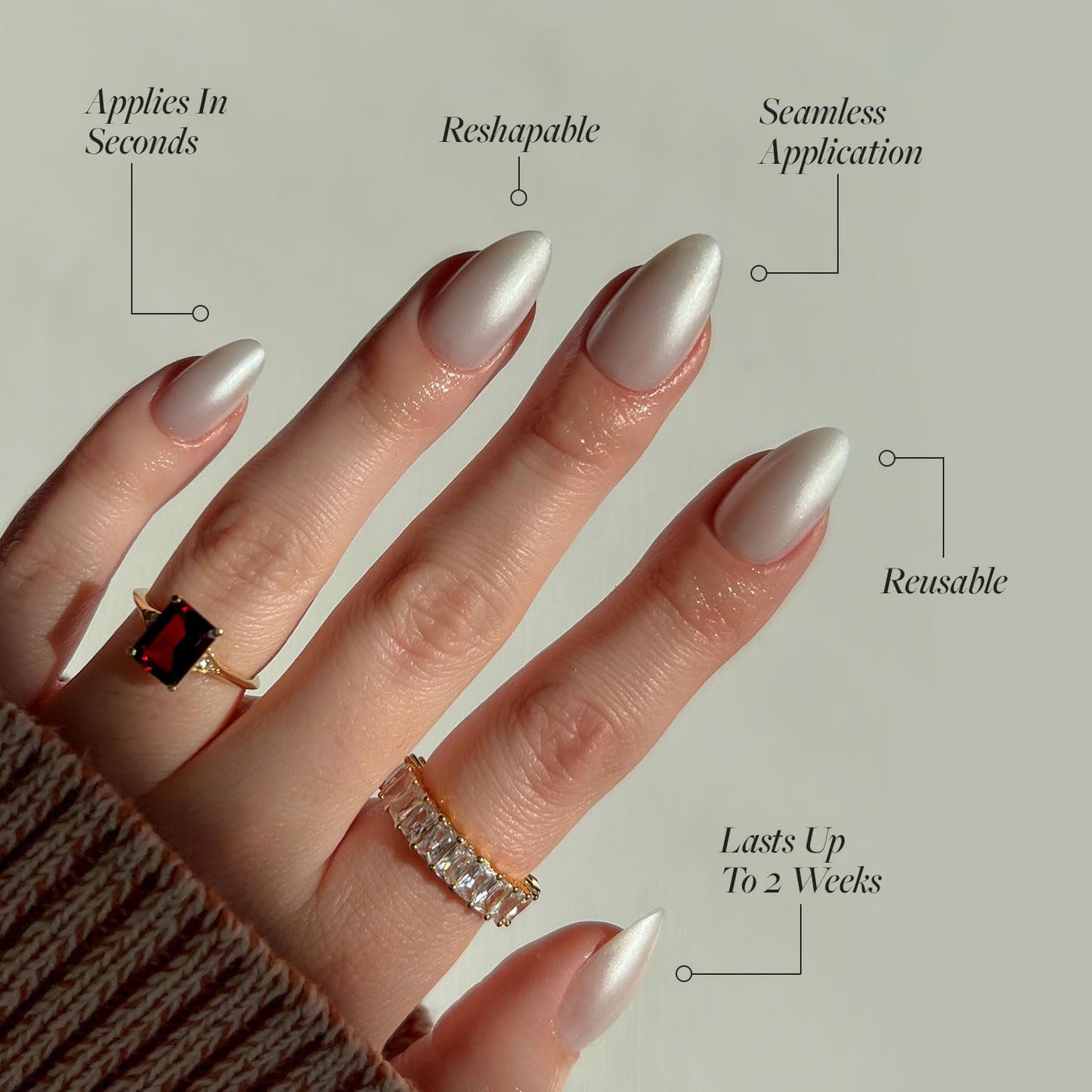 Glamnetic Press-On Nails Bundle - North Star & Hailey | Short Almond Fake Nails with 3D Multicolor Gems | Glazed Short Almond False Nails | Reusable, Salon-Quality Nail Kits