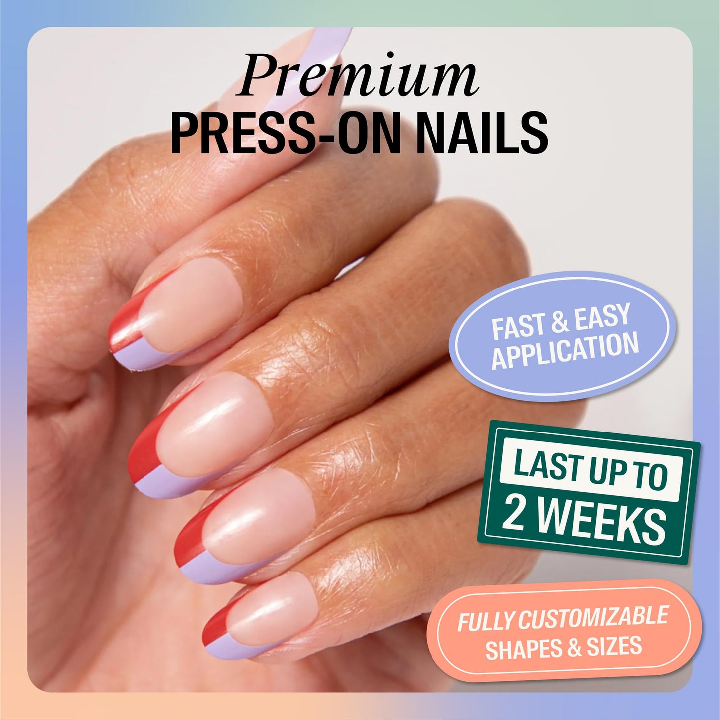 Chillhouse - Chill Tips, French Tip Press On Nails Kit - Split the Bill (Oval) - 30 Nail Shapes & Sizes - 2 Weeks of Wear - Customizable Fit - French Manicure Kit - Women Owned - Beauty & Self Care