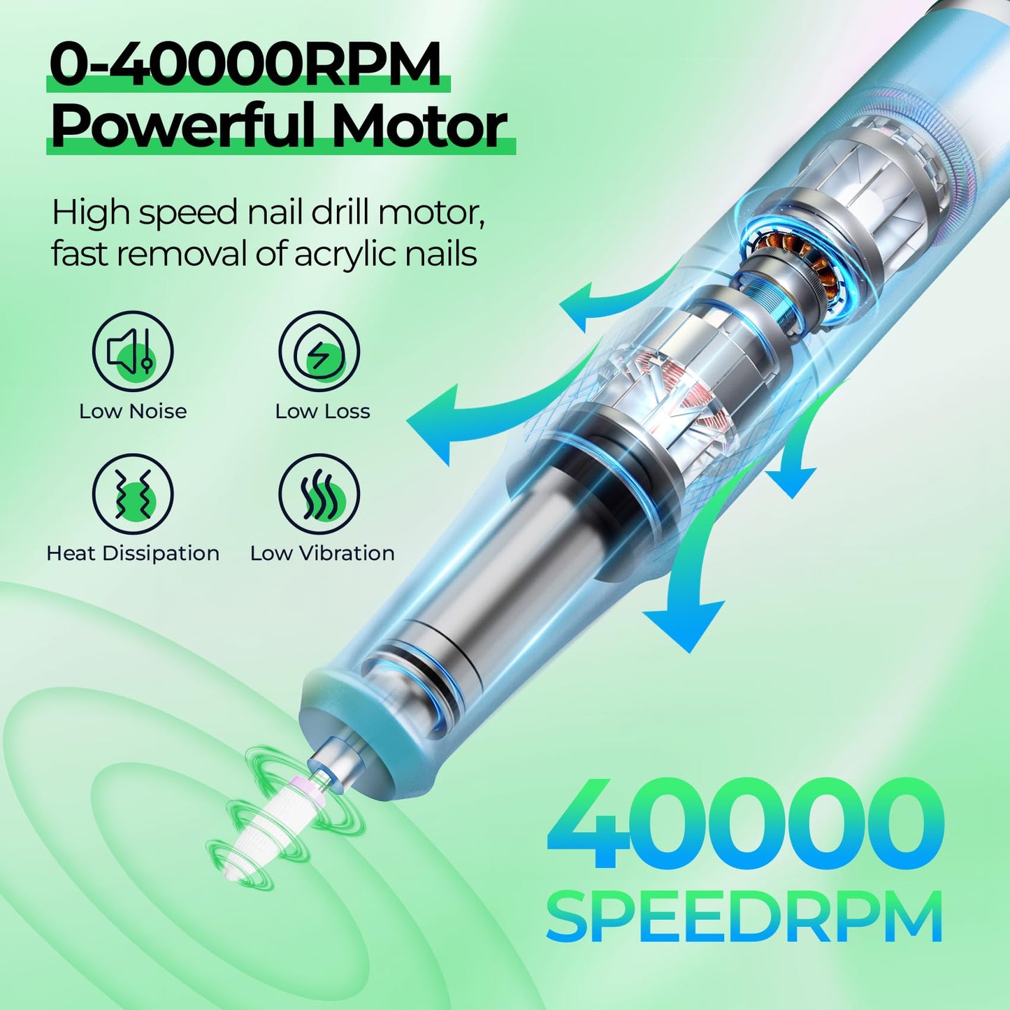 JOSGLOI Electric Nail Drill Professional: Shiny 40000RPM Electric Nail File Kit E File Nail Drill Machine with LCD Display for Acrylic Gel, Manicure Pedicure Polishing Grinder for Salon Home, Diamond