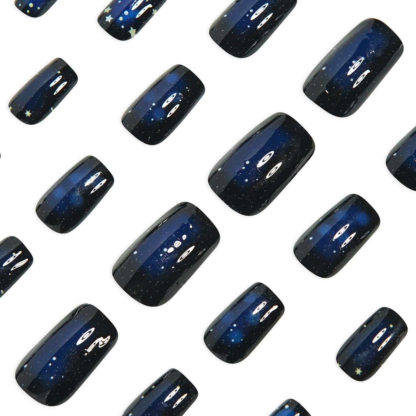 24 Pcs Dark Blue Starry Sky Press on Nails Short Square Fake Nails Press ons Acrylic Nail Art Kit Glue on Nails Stars Design Acrylic False Nail Glossy Full Cover Artificial Stick on Nails for Women