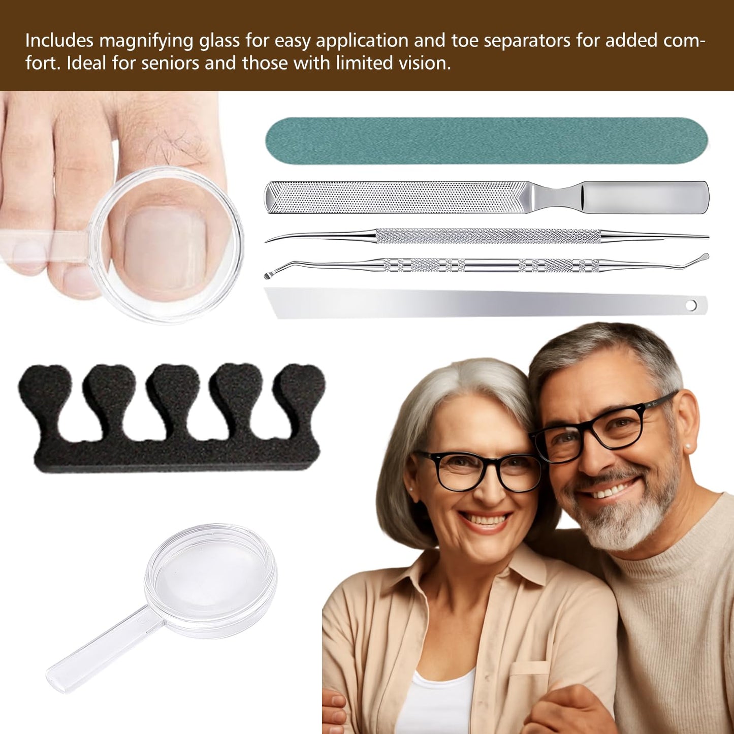 Ingrown Toenail Corrector Set with Magnifier and Correction Strips, Professional Ingrown Toenail Treatment Tools Set, Safe and Effective Nail Care for Home Use