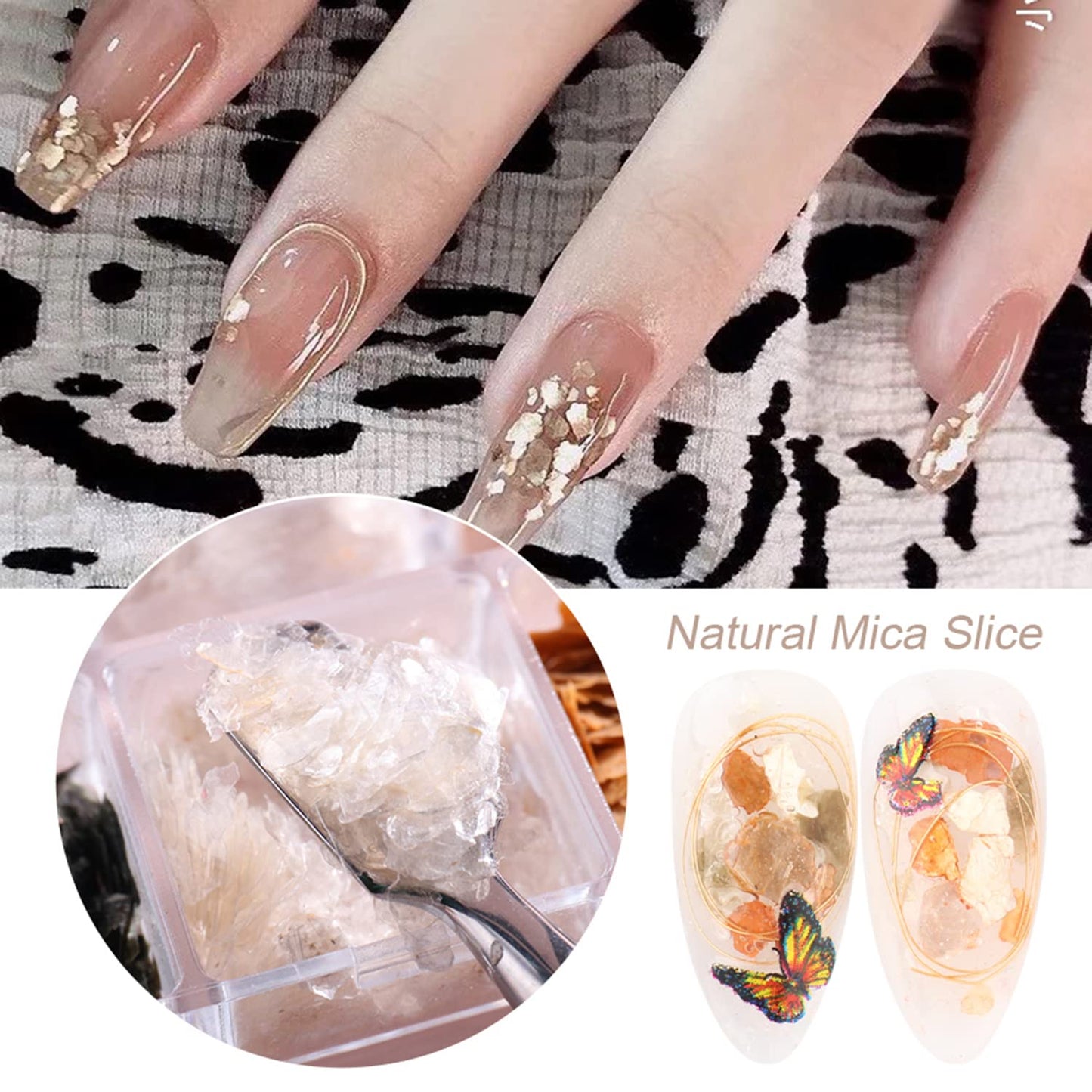 Mica Marble Nail Art Flakes, Holographic Japanese Style 3D Nail Glitter Sequins Design, 3D Mica Marble Nail Slices Acrylic Nails Supplies for Women Manicure Charms Decorations, DIY Resin Nail Art Tips