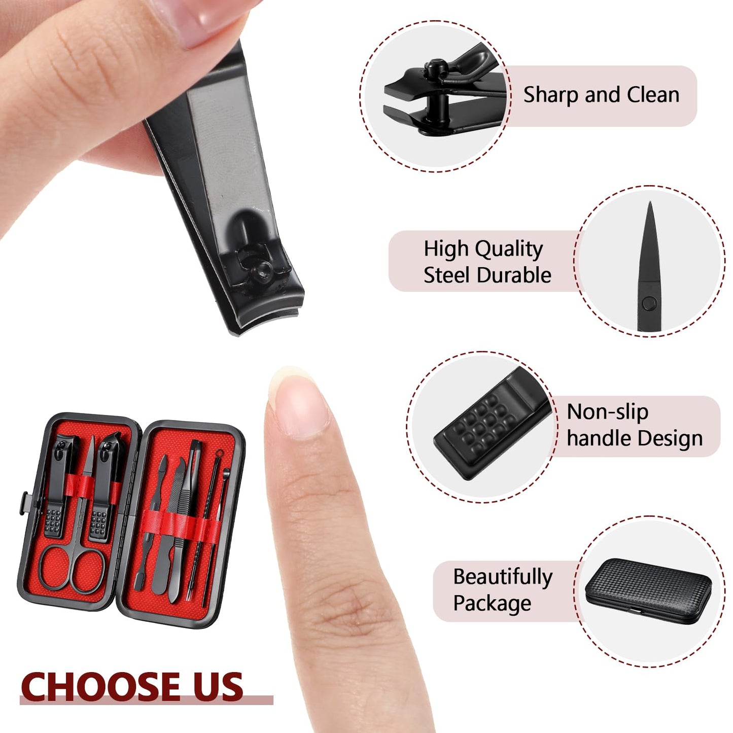 Lasnten 24 Set Valentine Manicure Set Bulk Nail Clippers Grooming Nail Kit Stainless Steel Professional Pedicure Tools Kit with Travel Case for Men Women Valentine's Day Gift(8 in 1,Red Black)