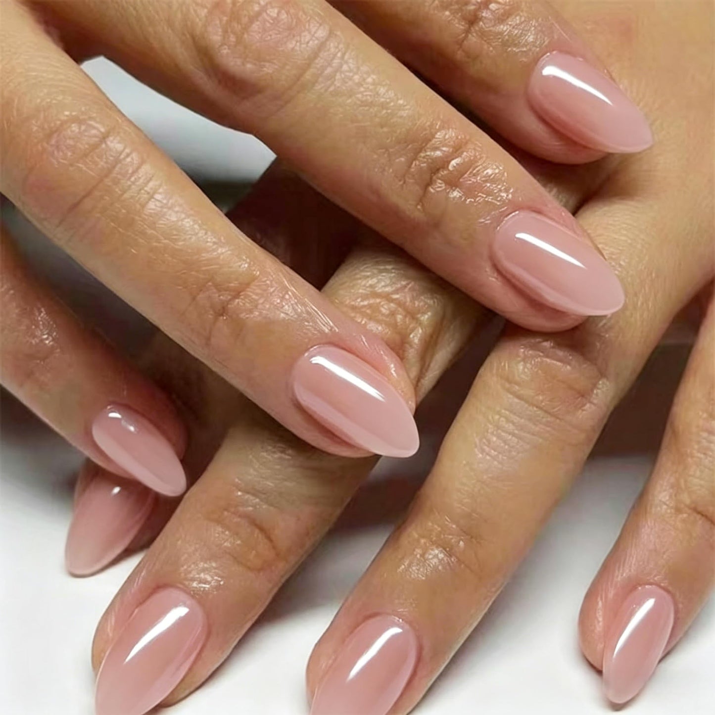 KQueenest Chrome Pink Press on Nails Short Almond, 30 Pcs Glazed Fake Nails Short Stiletto, Shiny Mirror Acrylic Nails Press on with Design, Natural Fit Stick on Nail for Women Daily Wear