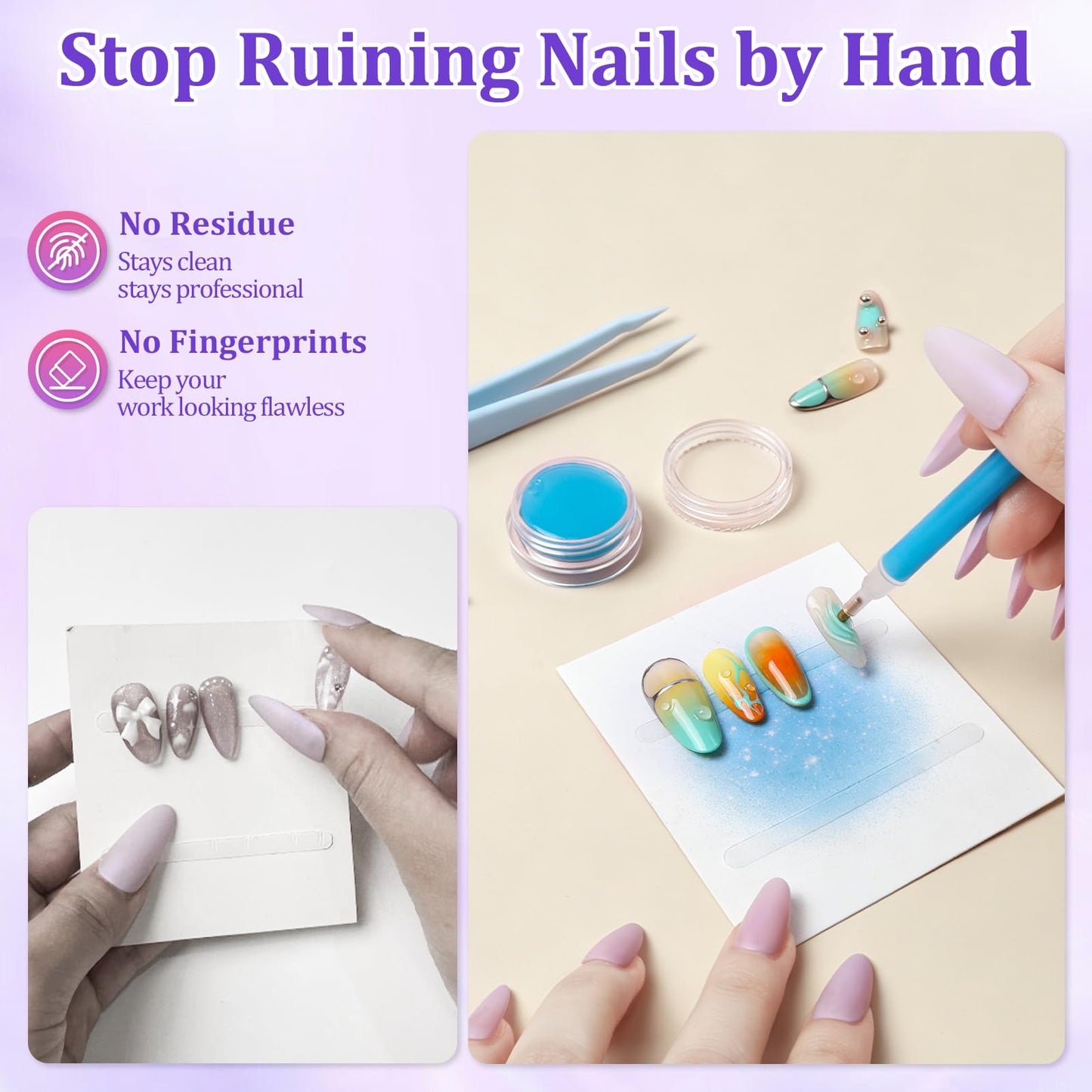 Raisetip 100PCS Press on Nail Packaging Bag, 100PCS Display Card with 231 Pcs Pre-cut Adhesive Tape & Diamond Art Pens & Glue Clay & Tweezers, 6-in-1 Set for Nail Display (Laser star)