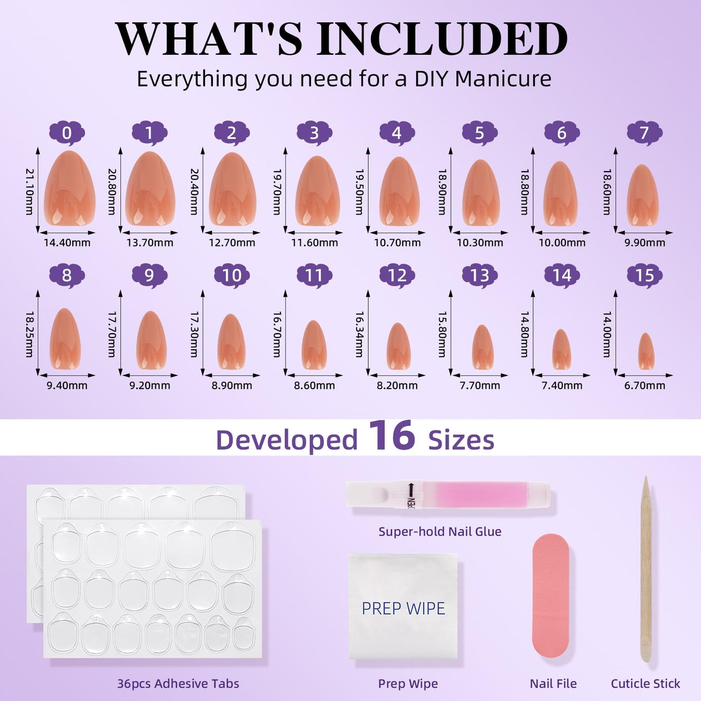 Nude Press On Nails, Short Almond Fake Nails, Neutral Pink Press On Nails, Reusable Stick-On Nails with Glue for Women, 32pcs Set in 16 Sizes | Salon Quality | Blush Glaze, Natural Look