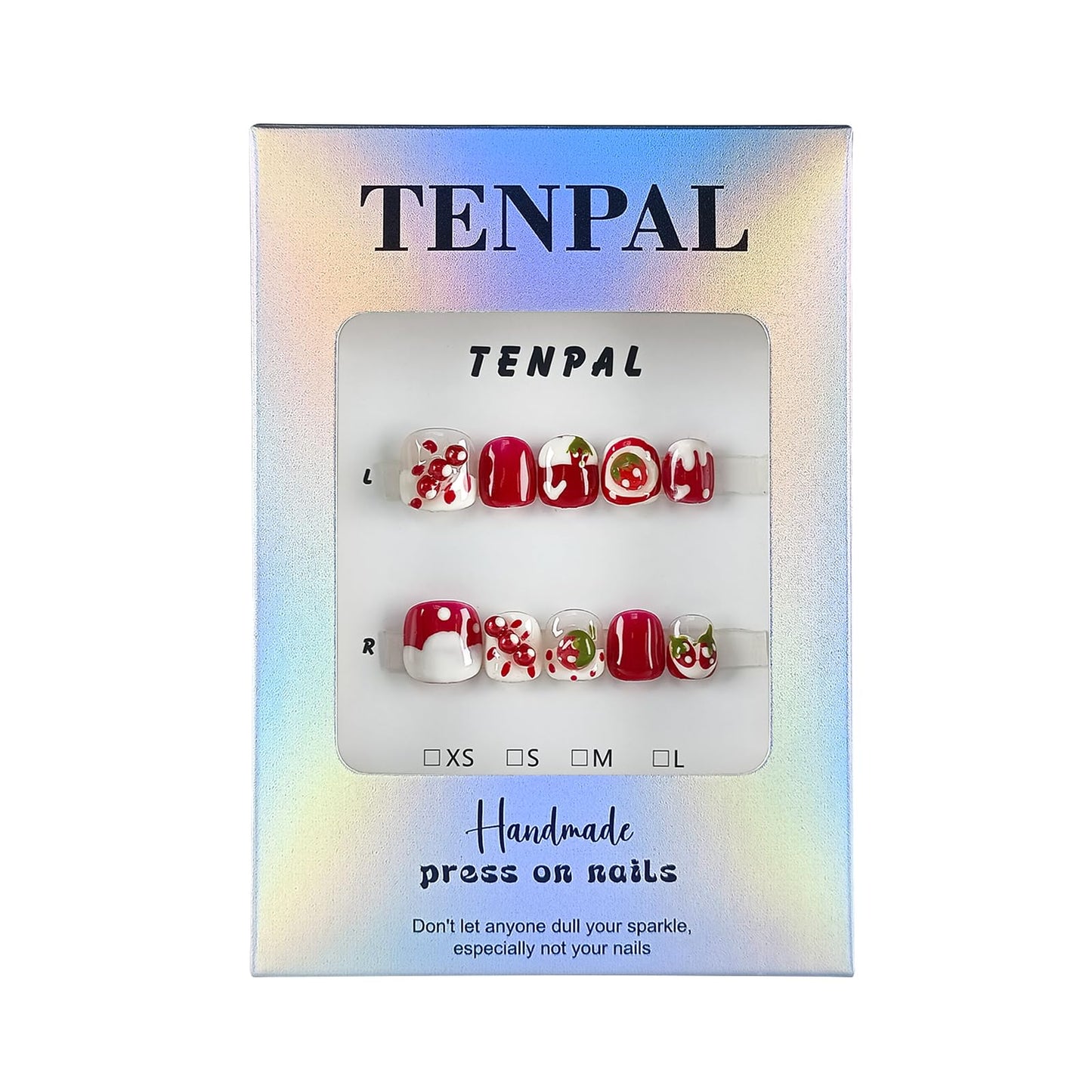 TENPAL Handmade Press on Nails for 3-12 Year Olds Girls,Resuable Gel Fake Nails with Tools for Children,Cute Nails with Lovely Strawberry Designs,Short Nails for Girls Kids Nail Art 10pcs Size(M)
