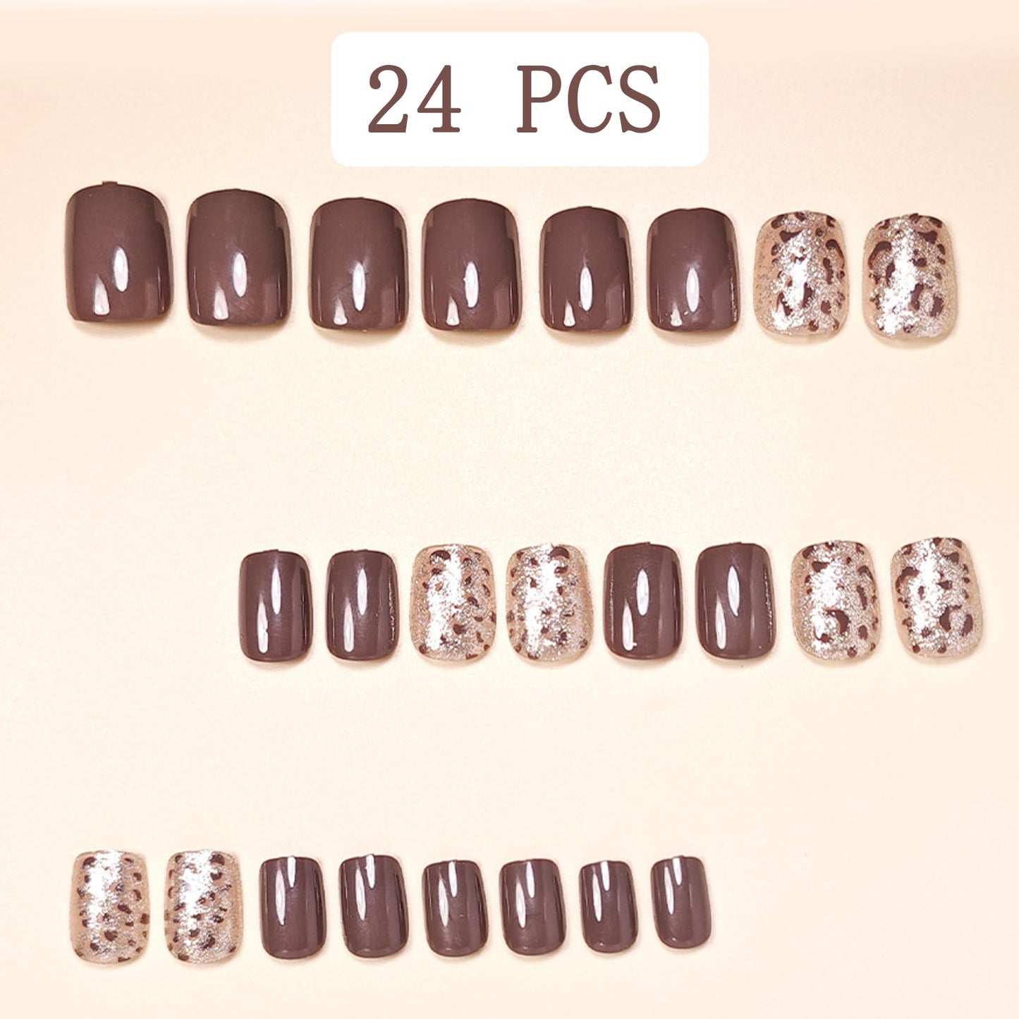 Fall Leopard Print Press on Nails Short Square Fake Nails Leopard Print Glitter Designs Brown Glossy Full Cover Acrylic False Nails Autumn Winter Full Cover for Women Girls Manicure Decoration 24 Pcs