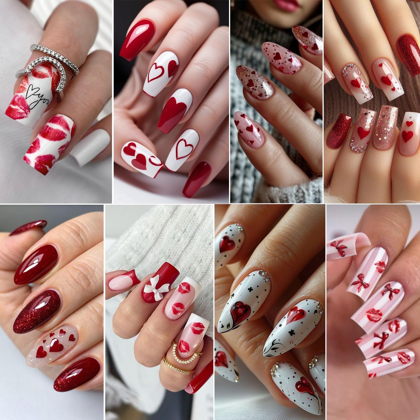 4Sheets 5D Valentine Nail Art Stickers Kit Romantic Valentines Style Red Lip Love Nail Design Decal with Adhesive Cute Hollow Heart Letter Bow Embossed Slider Decal for Wedding Perty Nail Charms Decor