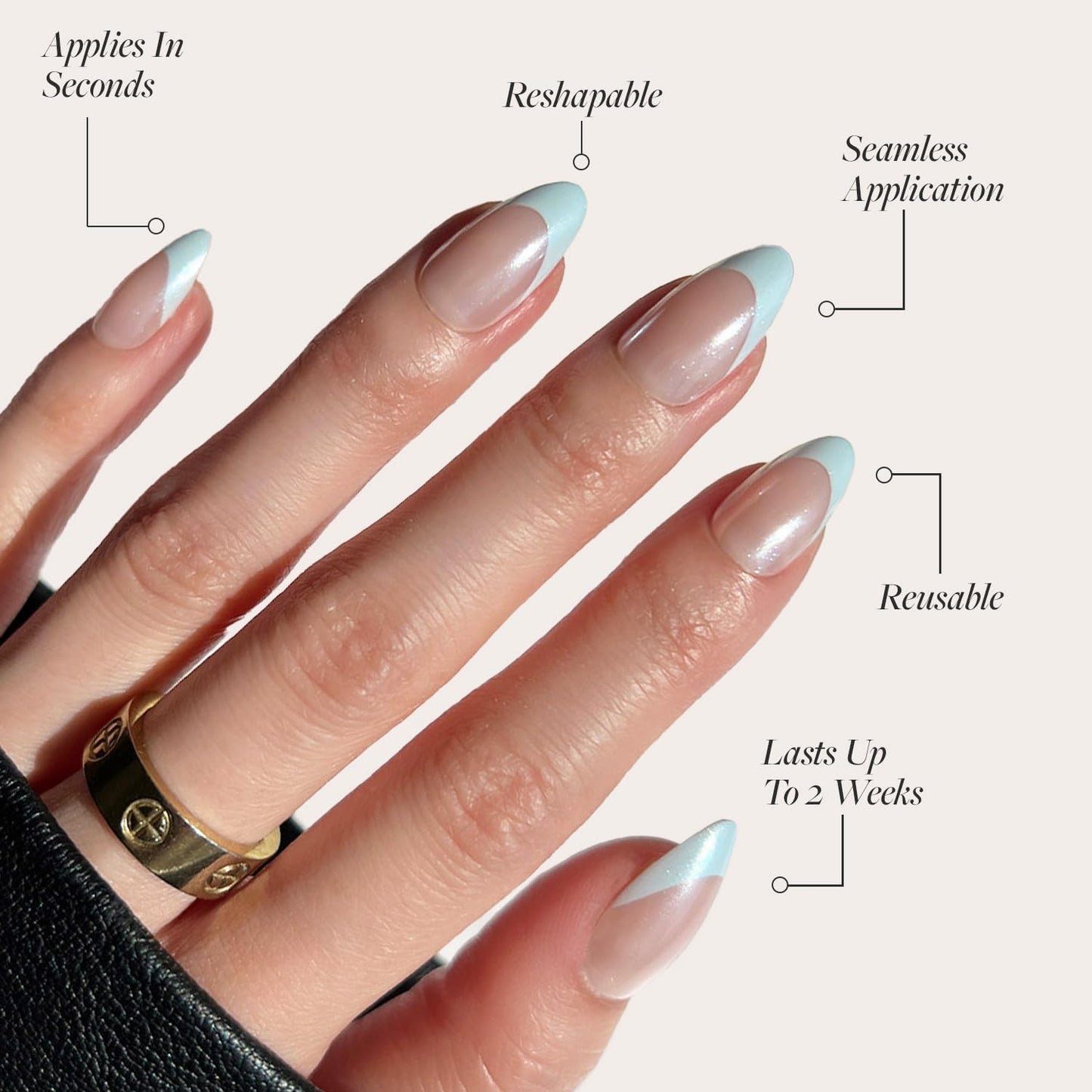 Glamnetic Press-On Nails Bundle - Blueberry Icing & Pure Intentions | Short Almond Baby Blue French Tips with a Glazed Finish | Iridescent Short Round False Nails | Reusable, Salon-Quality Nail Kits