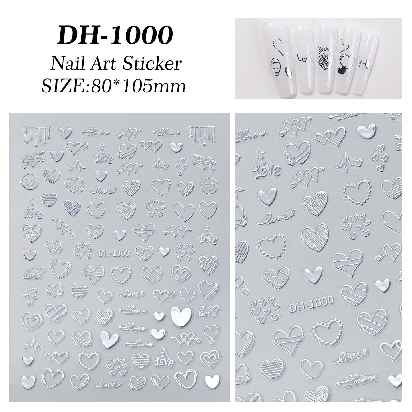 7 Sheets Heart Nail Stickers for Nail Art Valentine’s Day Nail Decals 5D Self-Adhesive Coloful Heart Nail Design Valentines Day Nails Supplies for Women Girls DIY Nail Art Decor
