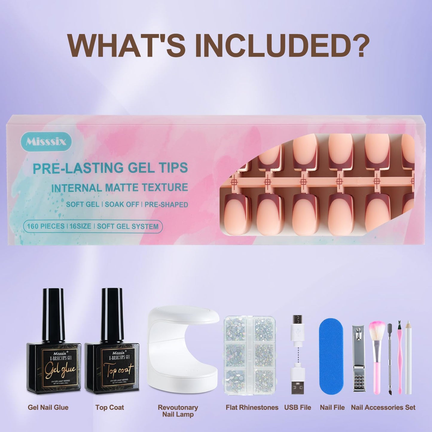 Misssix French Tip Press On Nails, 160Pcs French Gel Nail Tips Short Square, Soft Gel Fake Nails, X-BASIC Tips Starter Kit for Nail Art DIY 16 Sizes
