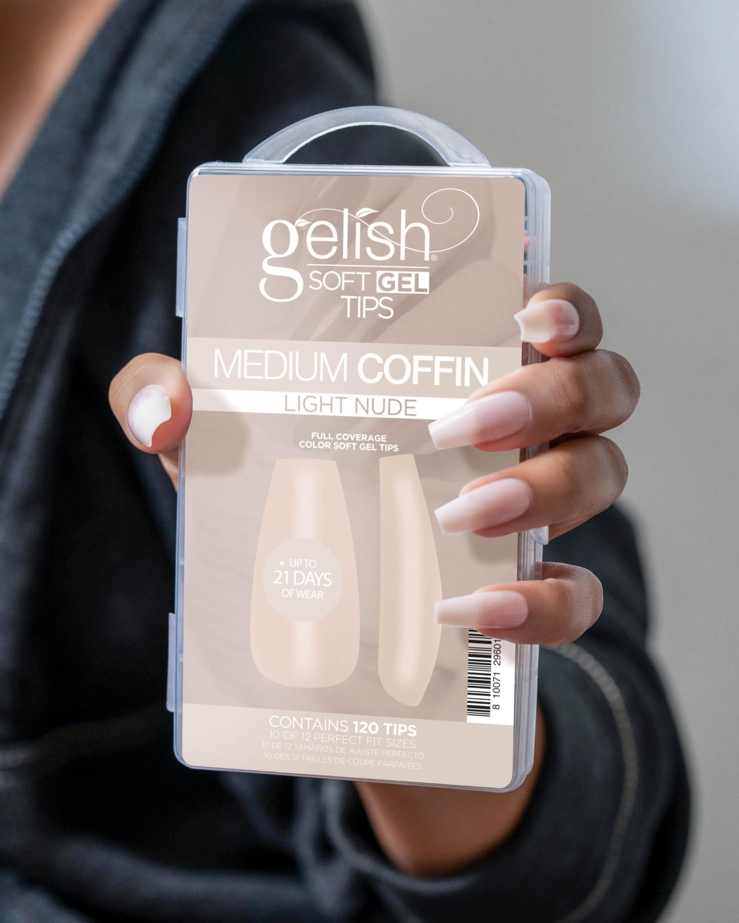 Gelish Nude Soft Gel™ Tips, Professional Quality Press on Nails Extension for Strong, Long-Lasting Manicures, Easy Application, Natural Look, (Light Nude Medium Coffin, 120 Count)