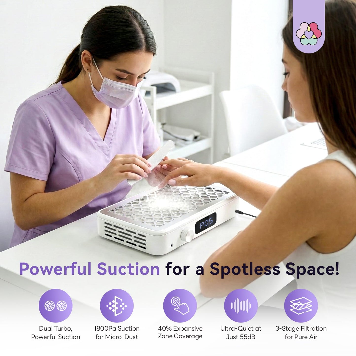 SAVILAND Pro Nail Dust Collector 2026: 1800Pa Dual Turbo Brushless Motor Dust Collector Nail Tech 5 Adjustable Speeds Powerful Collector Vacuum For Acrylic Nail Removal Quiet Salon Nail Desk Must Have