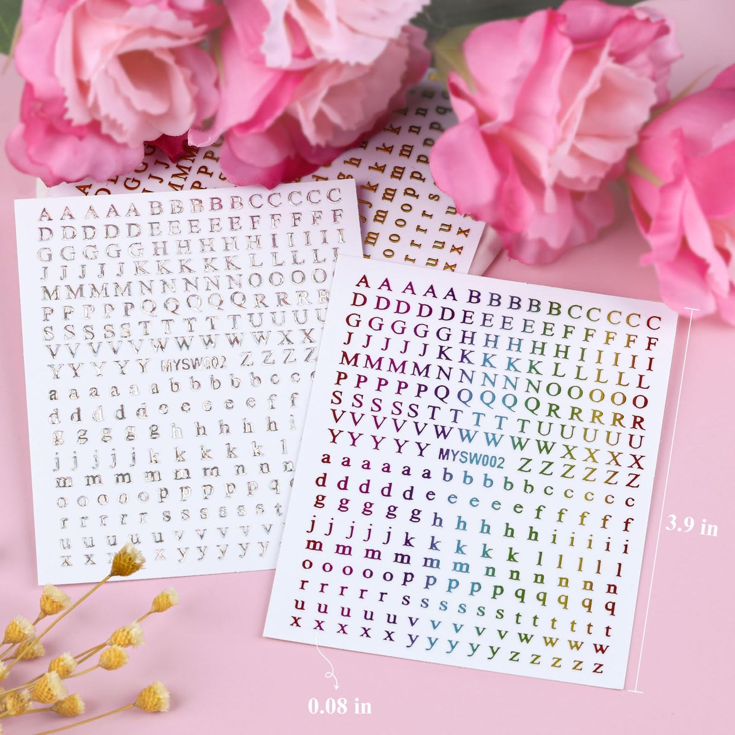 12 Sheets Alphabet Nail Art Stickers 3D Black White Gold Self-Adhesive Letter Nail Decals Large Small English Manicure Accessories for Women Girls DIY Design