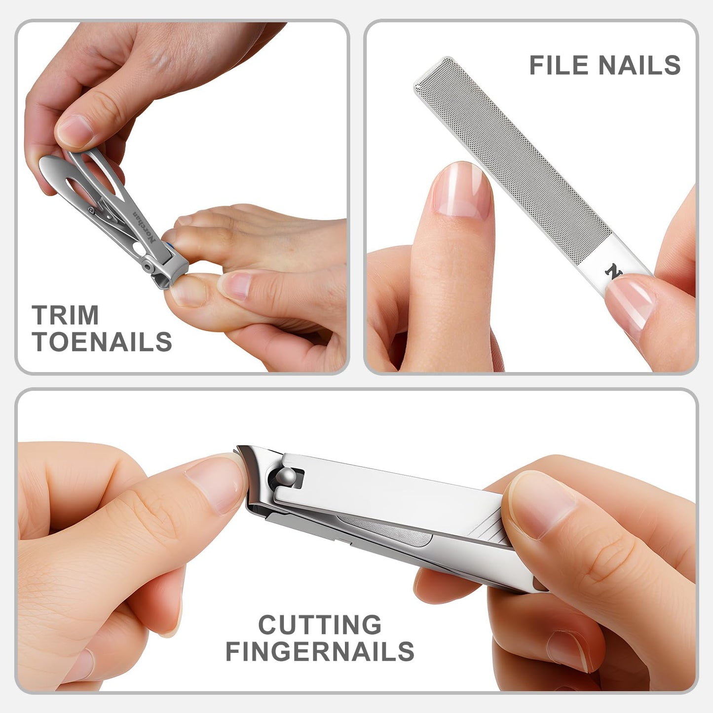 NORCHAN 3-Piece Nail Clipper Set, Stainless Steel Fingernail & Toenail Clippers with Nail File, Compact Travel Case, Portable Grooming Kit for Toiletry Bag, Home Use, Men & Women
