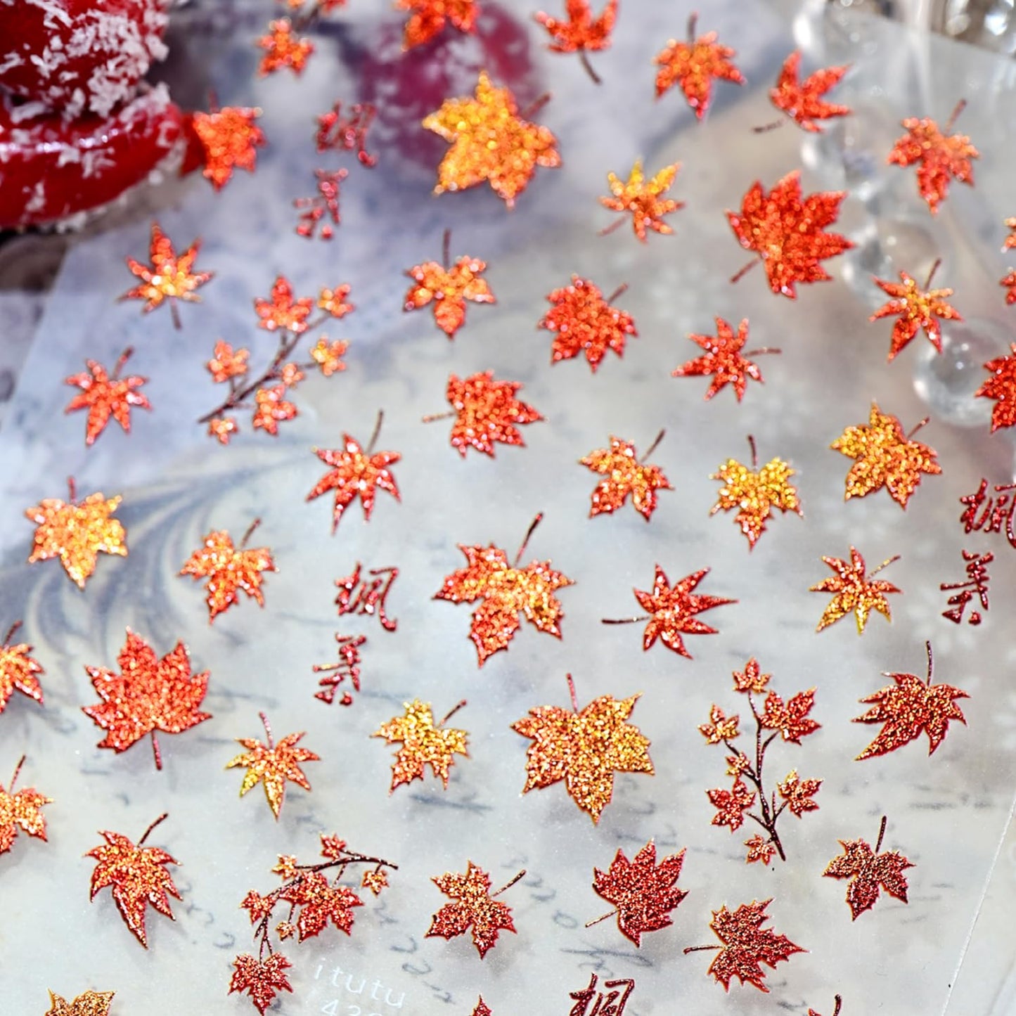 1 Sheets Fall Nail Stickers for Nail Art 5D Embossed Autumn Maple Leaves Nail Art Stickers with Red Maple Leaf Glitter Design Thanksgiving Nail Decals Nail Supplies Manicure Accessories for Women DIY