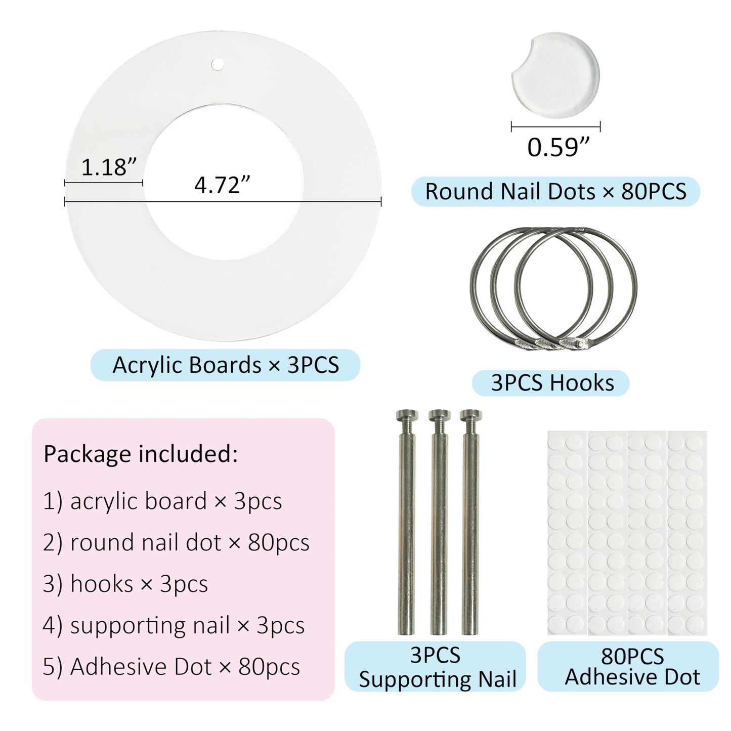 3PCS Nail Polish Swatches Display Boards with 80 Pcs Dots Round, Acrylic Nail Color Swatches, Transparent Sample Display Stand with Adhesive Sticker for Salon Nails Art Practice