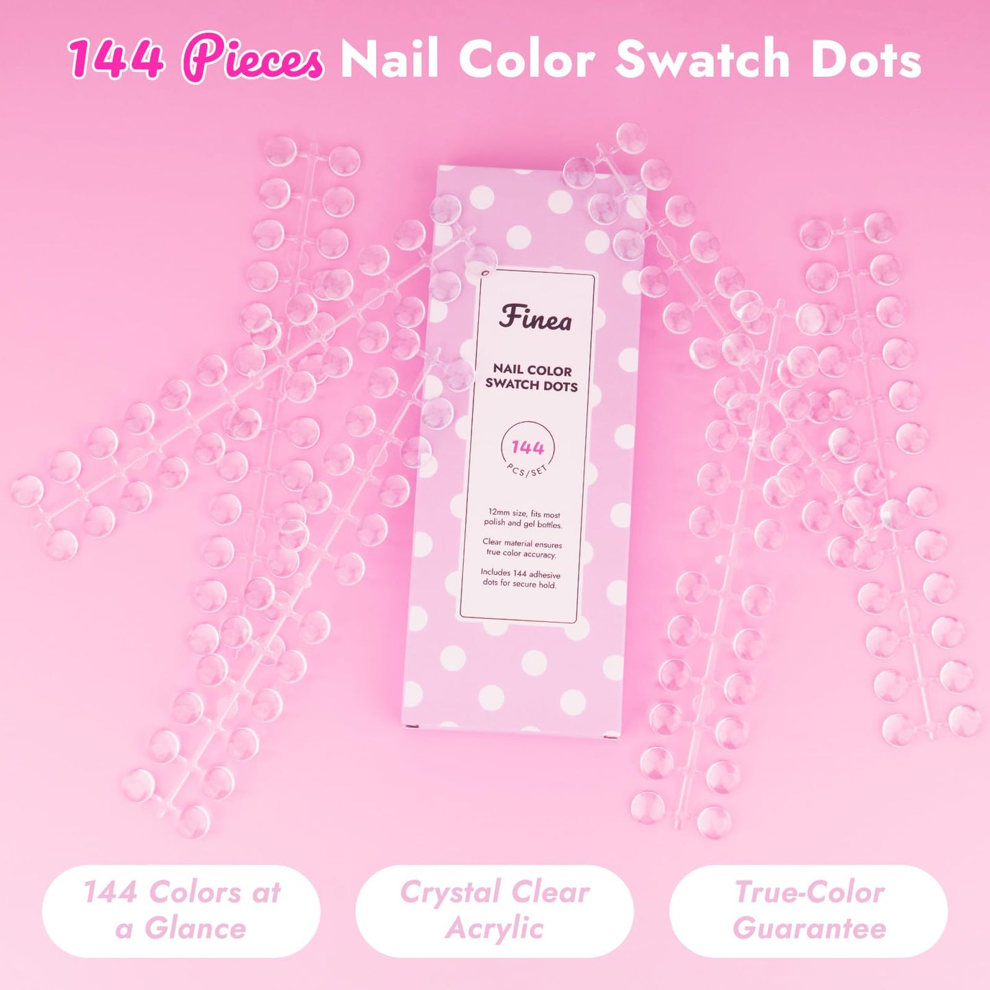 Finea 144pcs Gel Nail Polish Color Display Swatch Dots with Stickers Clear Transparent Acrylic Plastic Labels Nail Art Paint Color Analysis Chart Sample Accessories Nail Tech Must Have Salon Supplies