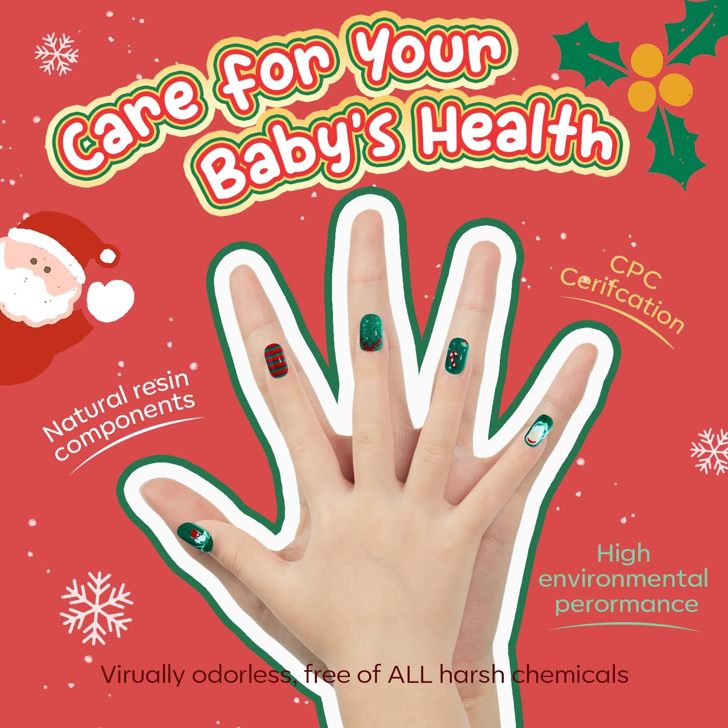 Modelones Christmas Press on Nails for Kids 144Pcs 6 Pack Children Girls Toys 8-10 Acrylic Fake Nails Pre-glue Full Cover Snowflake Red Xmas Short False Nail Art Kits Sets Gifts For Kids Girls