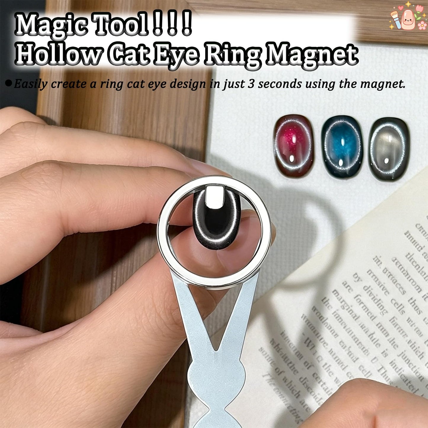 New Ring-Shaped Cat Eye Magnet for Nails, Hollow Cat Eye Magnet, Cat Eye Magnet Ring, Y & Rings Magnet(Wide Beam, Heart, French), Portable Hollow Circular Cat Eye for Home Salon DIY Manicure (1 Set)