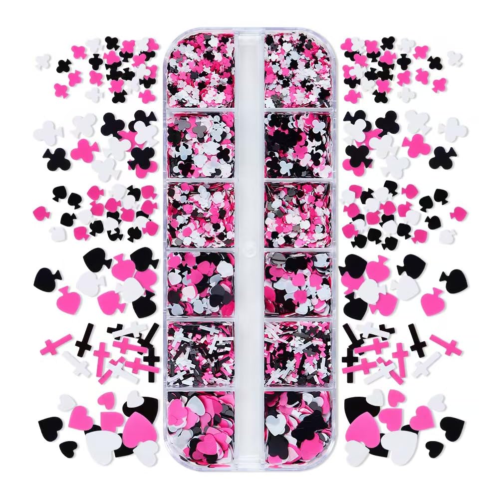 2 Box Pink Nail Art Glitter Valentine's Day Nail Sequins Flakes with Heart Star Design Manicure Fine Glitter Flower Nail Stickers Decals Supplies Nail Charms for Women DIY Nail Art Decorations