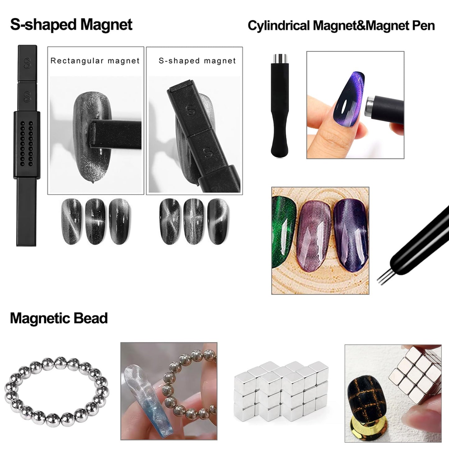 DANNEASY 60pcs Cat Eye Nail Magnet for Nail Art, Cat Eye Gel Nail Polish Magnet Strong Magnetic Nail Polish Magnets for Nails Multi-Function Nail Tool for Nails Salon Accessories