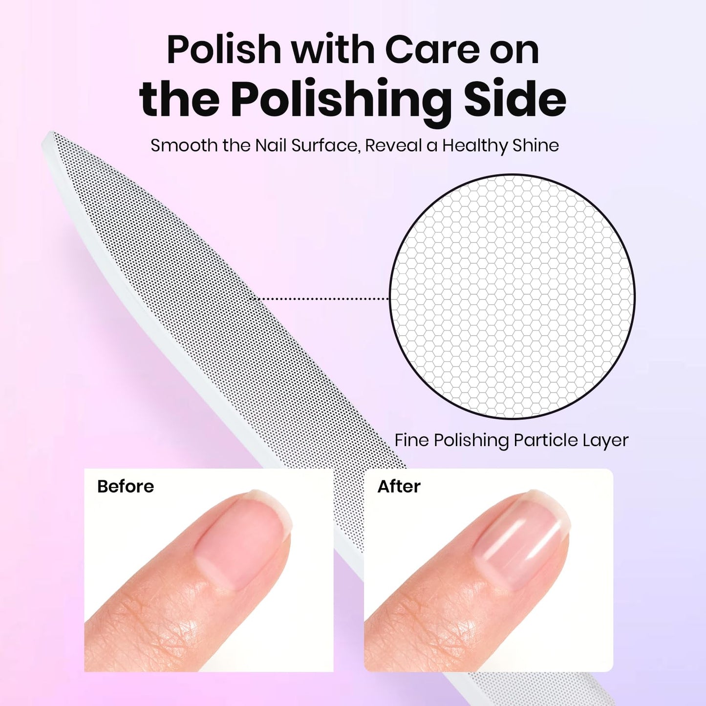 Beetles Glass Nail File for Natural Nails 3 Pack – Double-Sided Crystal Nail Files with Case Etched Gentle Nails Care for Shaping & Polishing Manicure, Washable Reusable Glass Fingernail Files