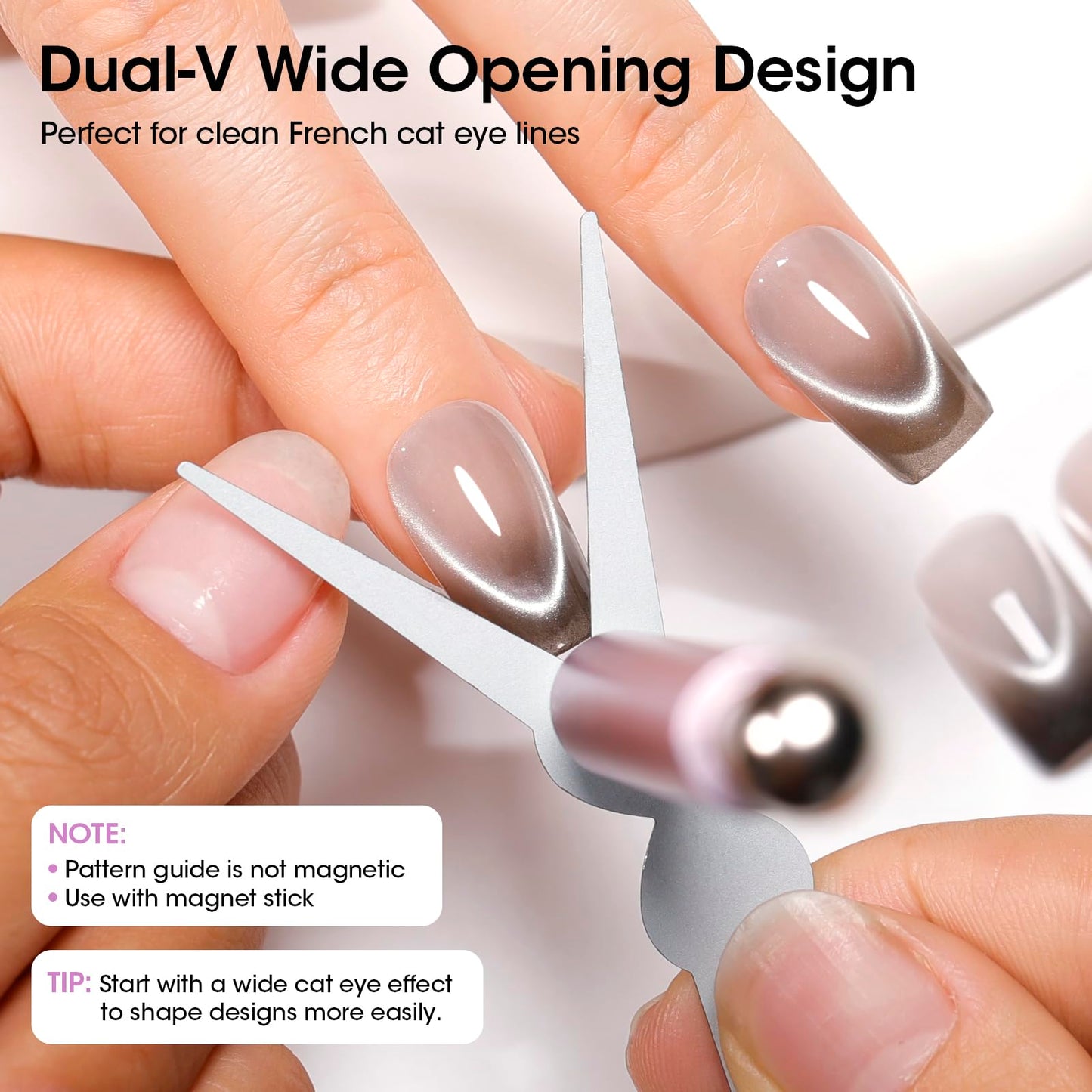 Gellen Cat Eye Magnet for Nails, Strong Magnetic Nail Magnet Set with Double Ended Magnet Pen, 8mm 10mm Ball Magnets, French Tip Cat Eye Guide Plate, Bunny & Heart Design Plates for Gel Nail Polish